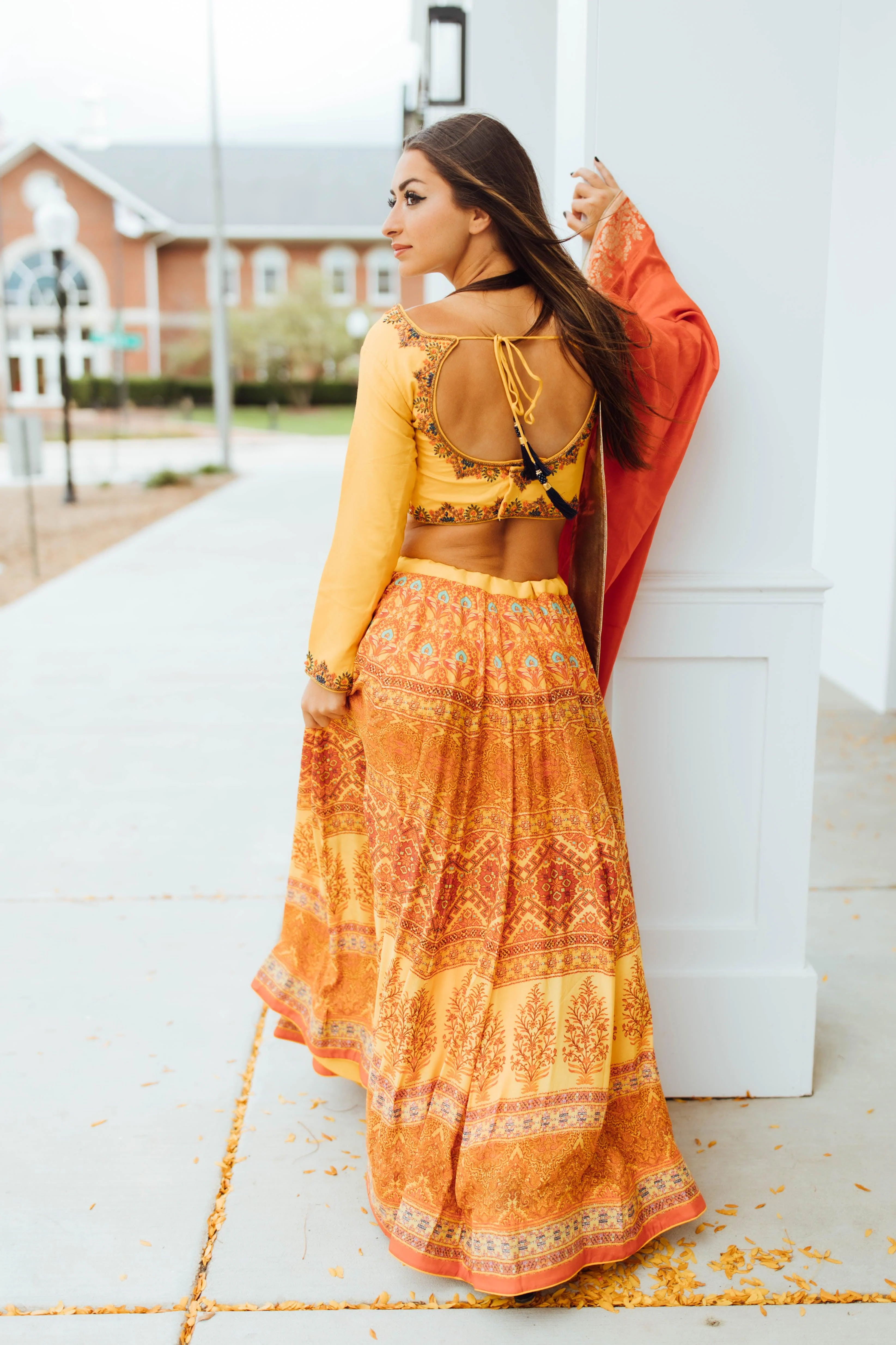Yellow Chaniya choli with Hand Embroidered Blouse - Image 2