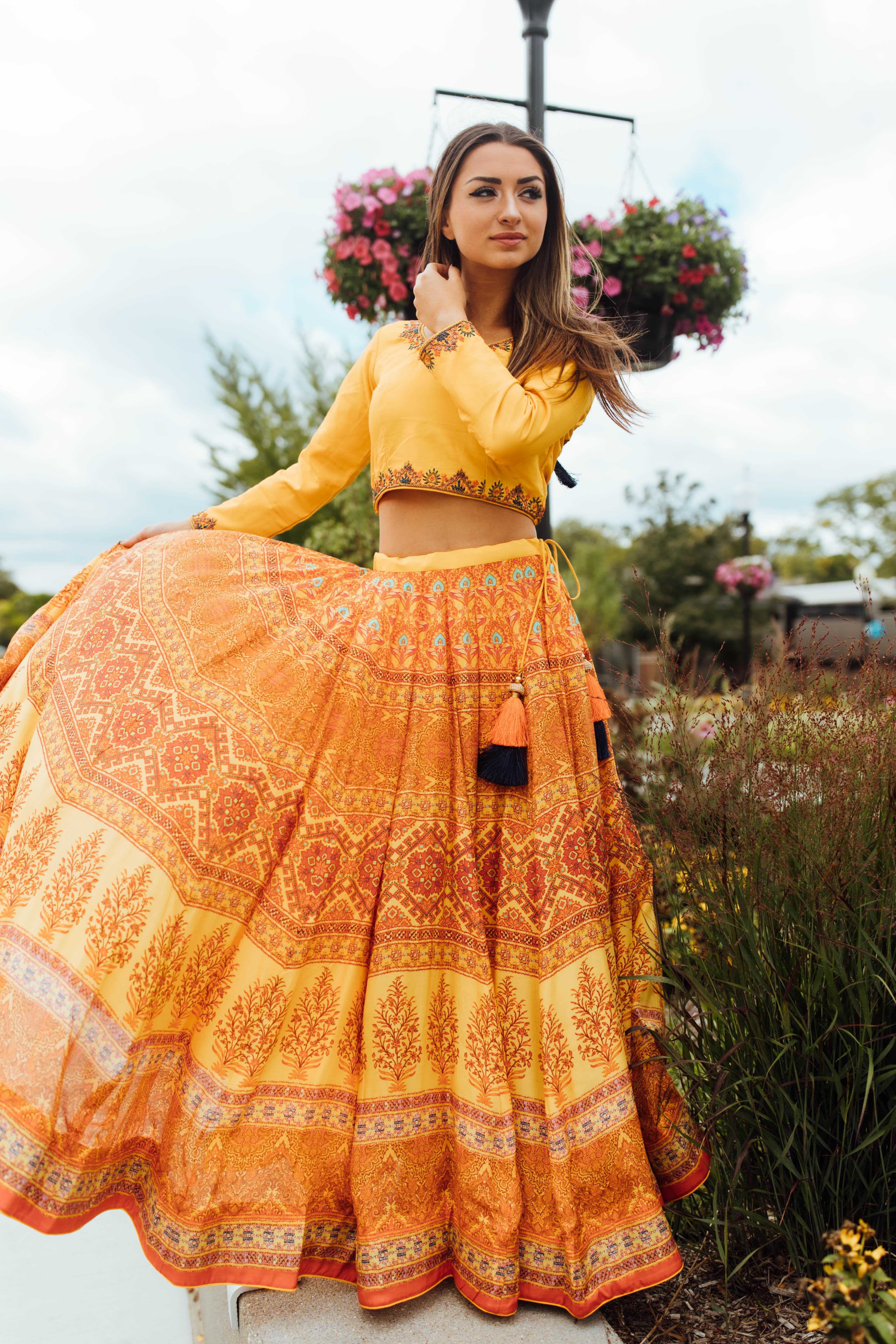 Yellow Chaniya choli with Hand Embroidered Blouse - Image 3