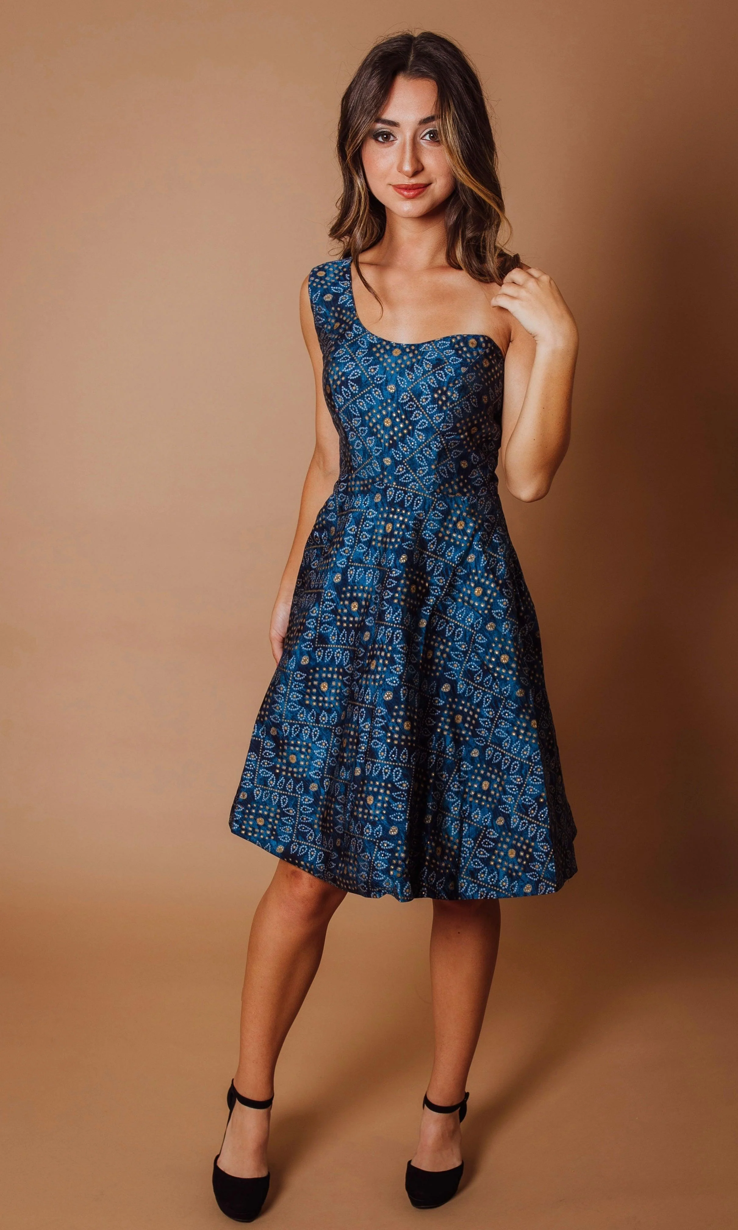 Blue One Shoulder Midi Dress