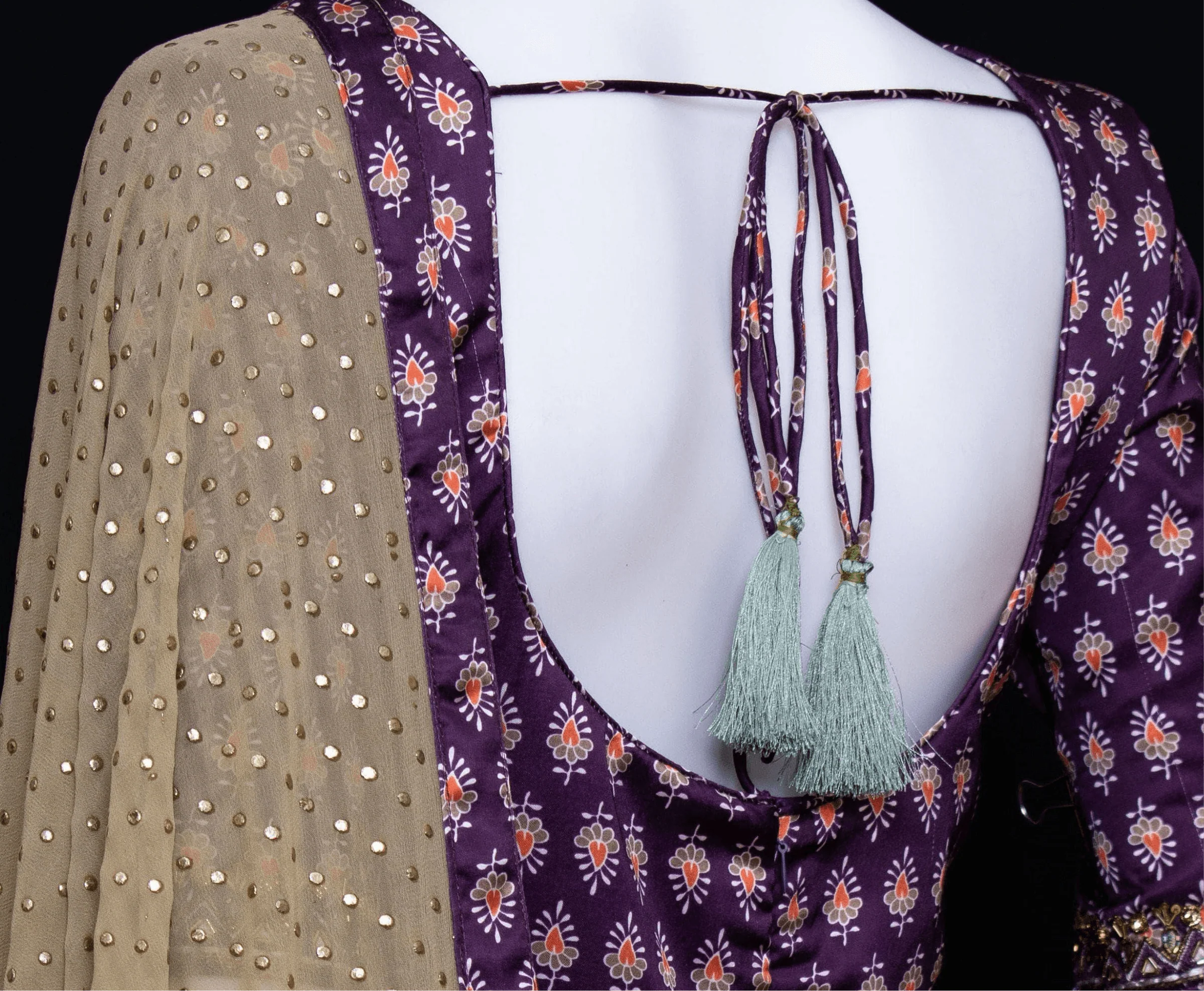 Purple Embroidered Long Dress with Drape - Image 4