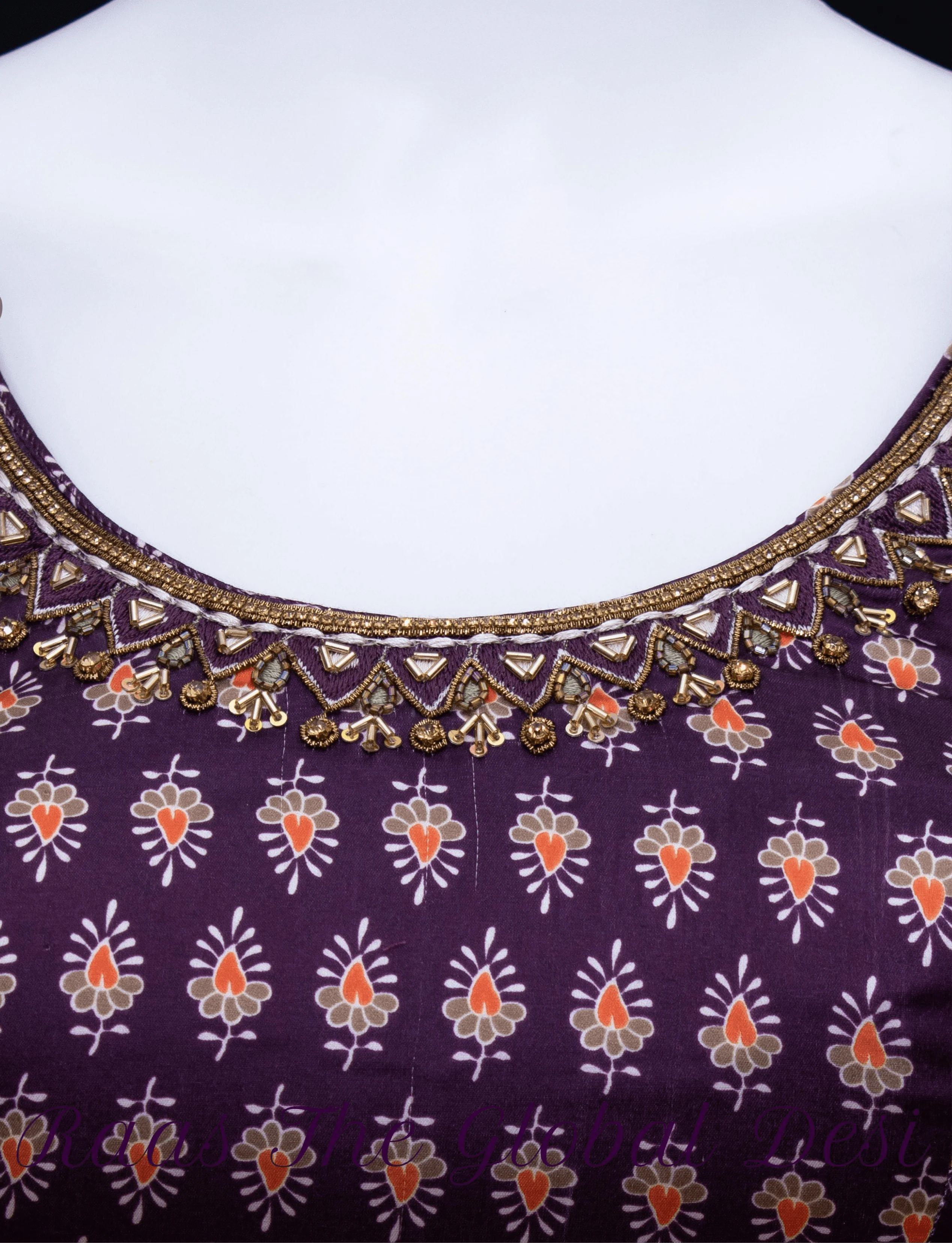Purple Embroidered Long Dress with Drape - Image 5