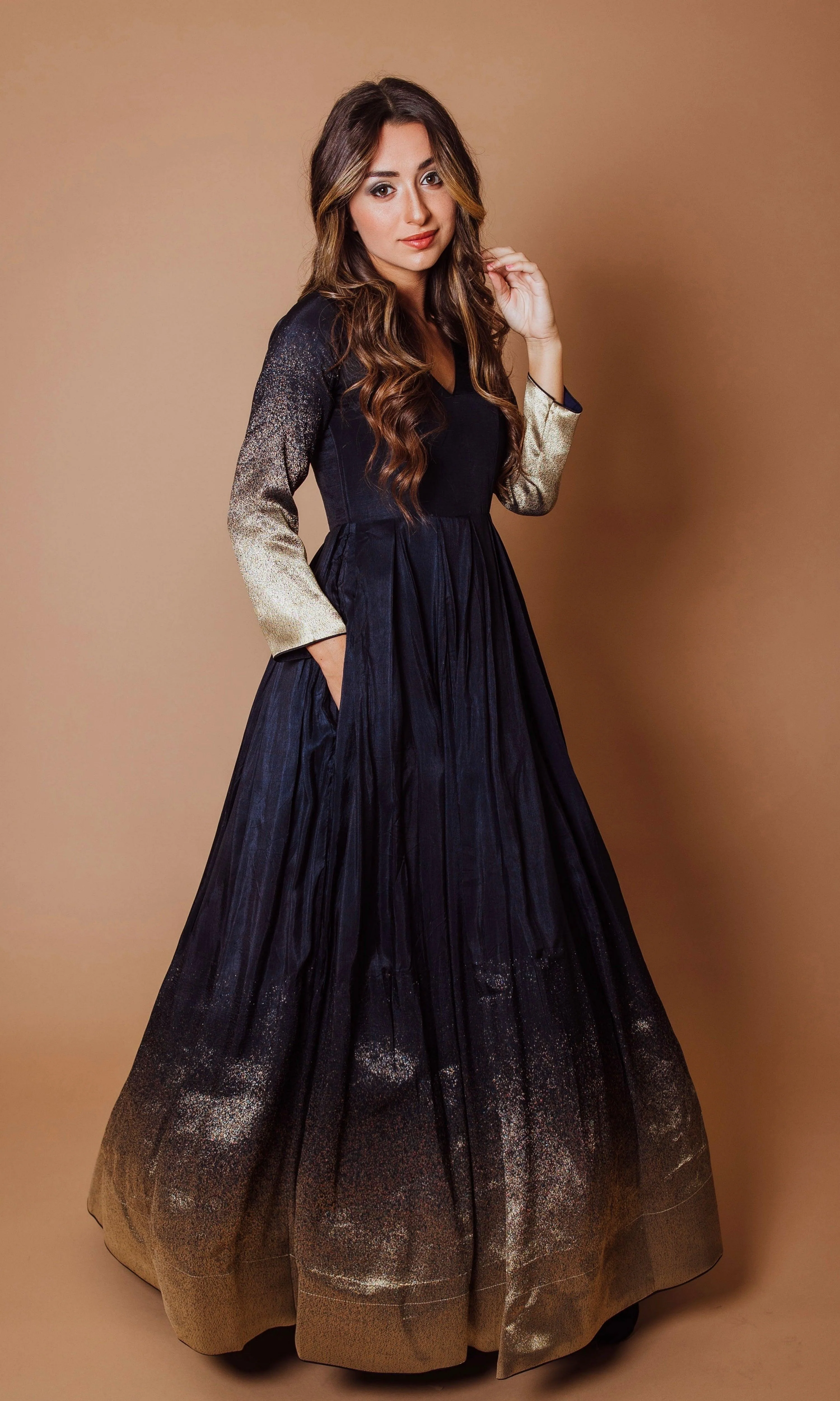Blue and Gold Long Sleeve Dress