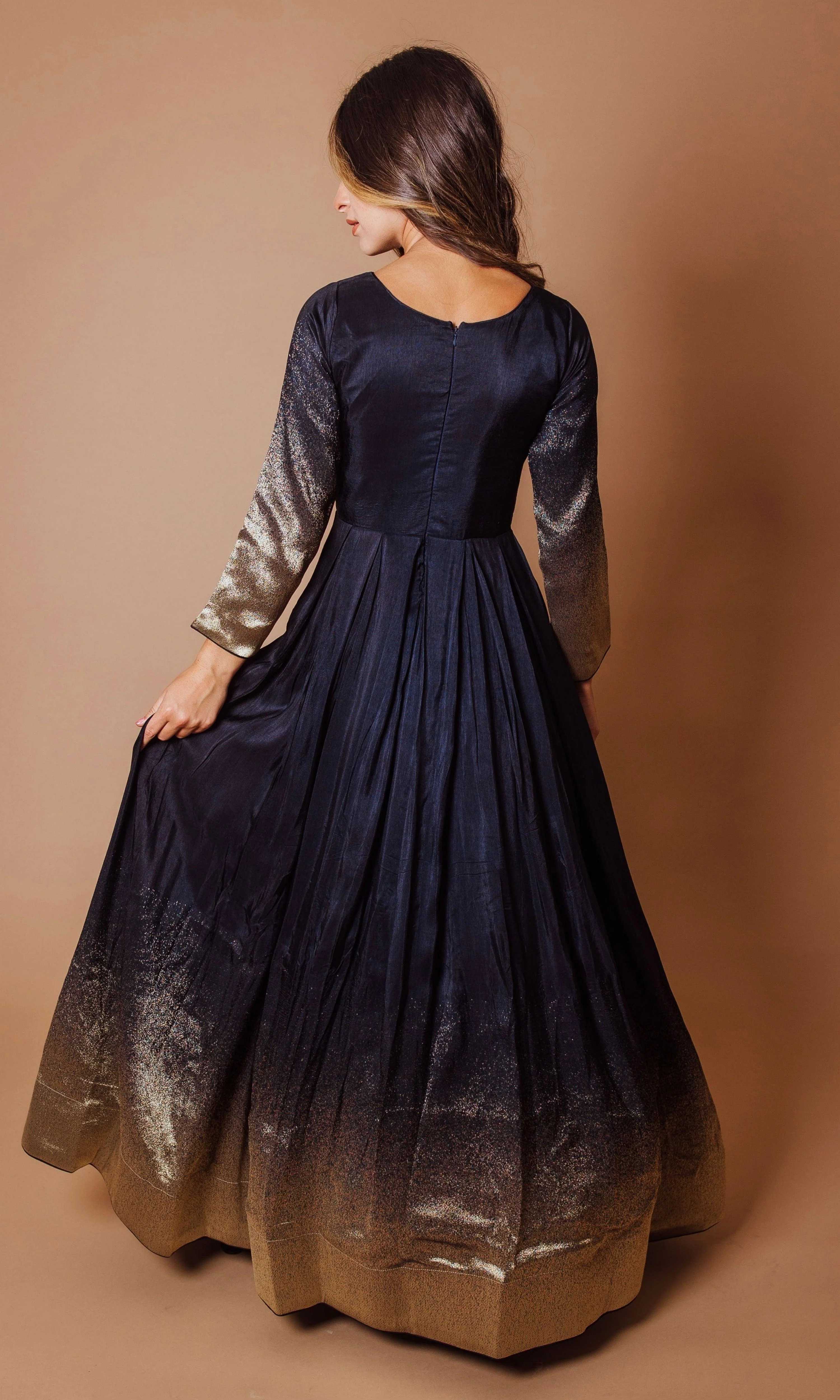 Blue and Gold Long Sleeve Dress - Image 2