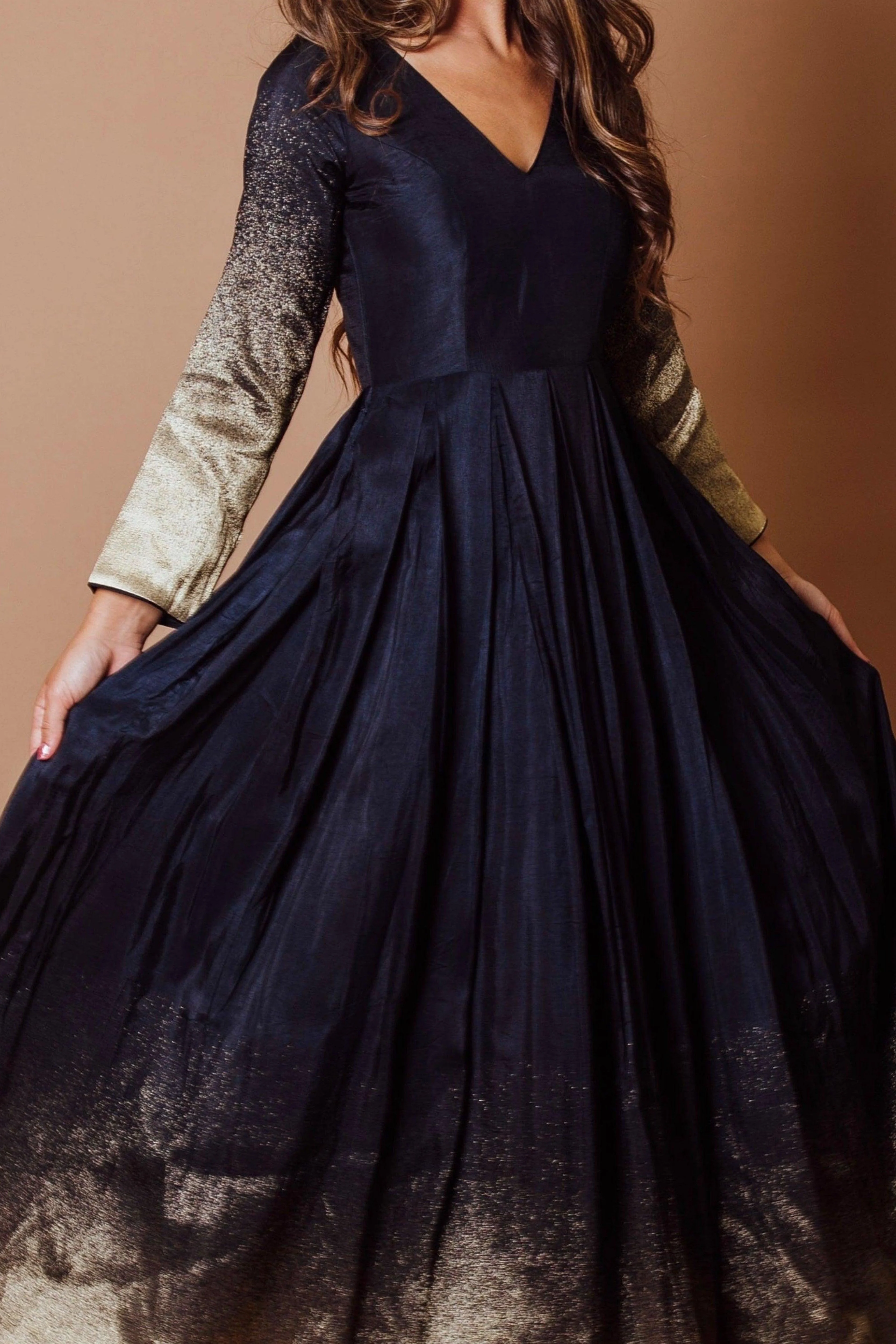 Blue and Gold Long Sleeve Dress - Image 3