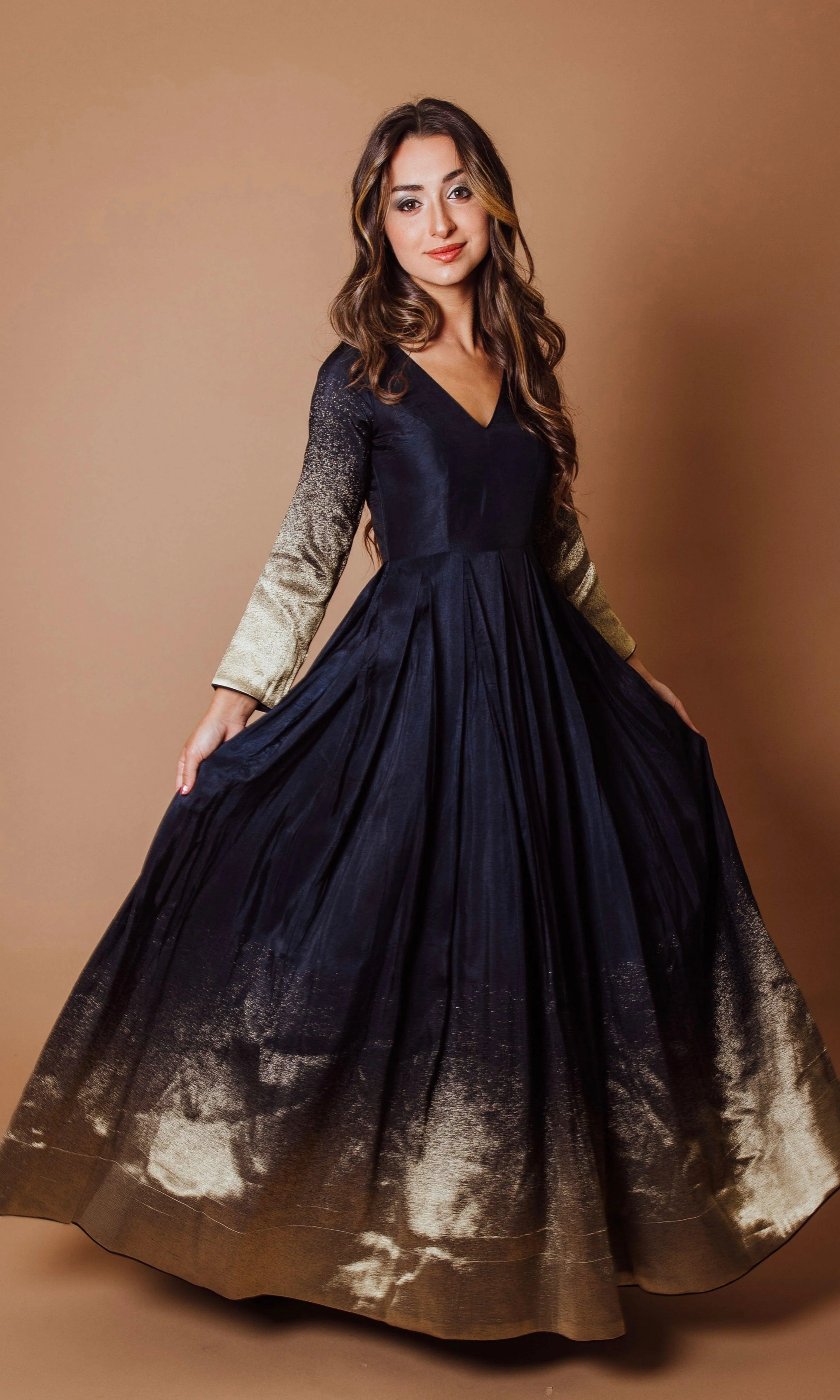Blue and Gold Long Sleeve Dress - Image 4