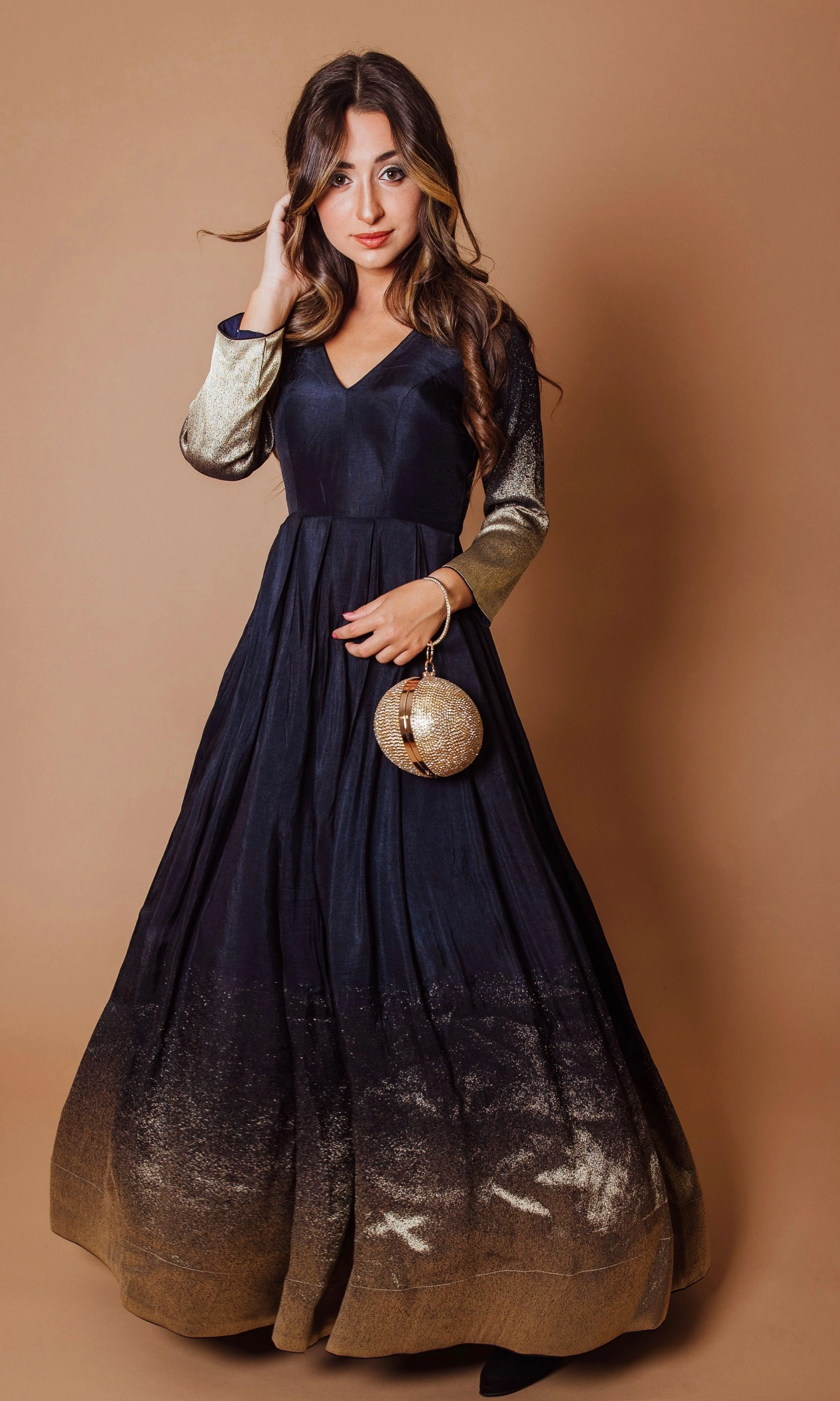 Blue and Gold Long Sleeve Dress - Image 5