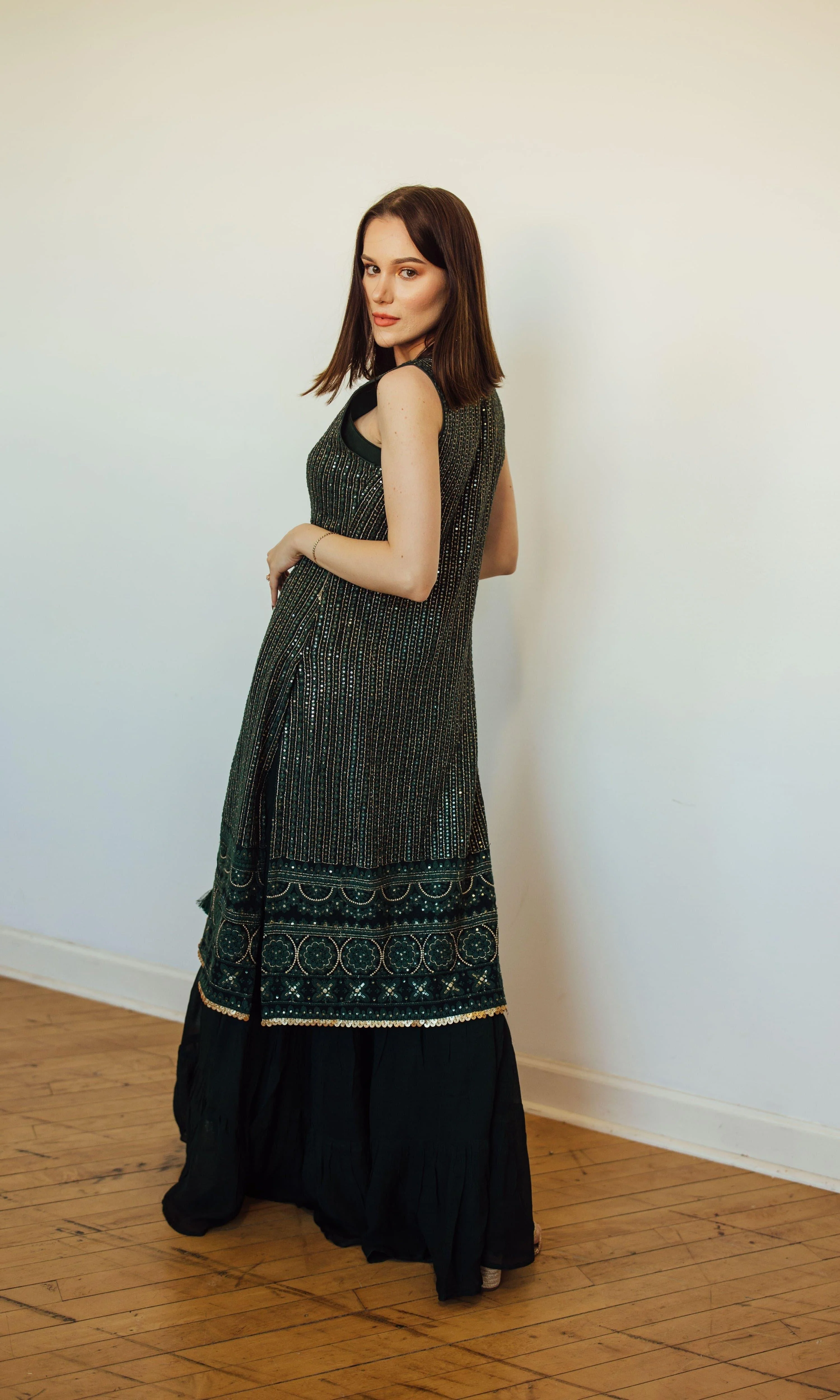 Green Sharara Set with Embroidered Jacket - Image 4