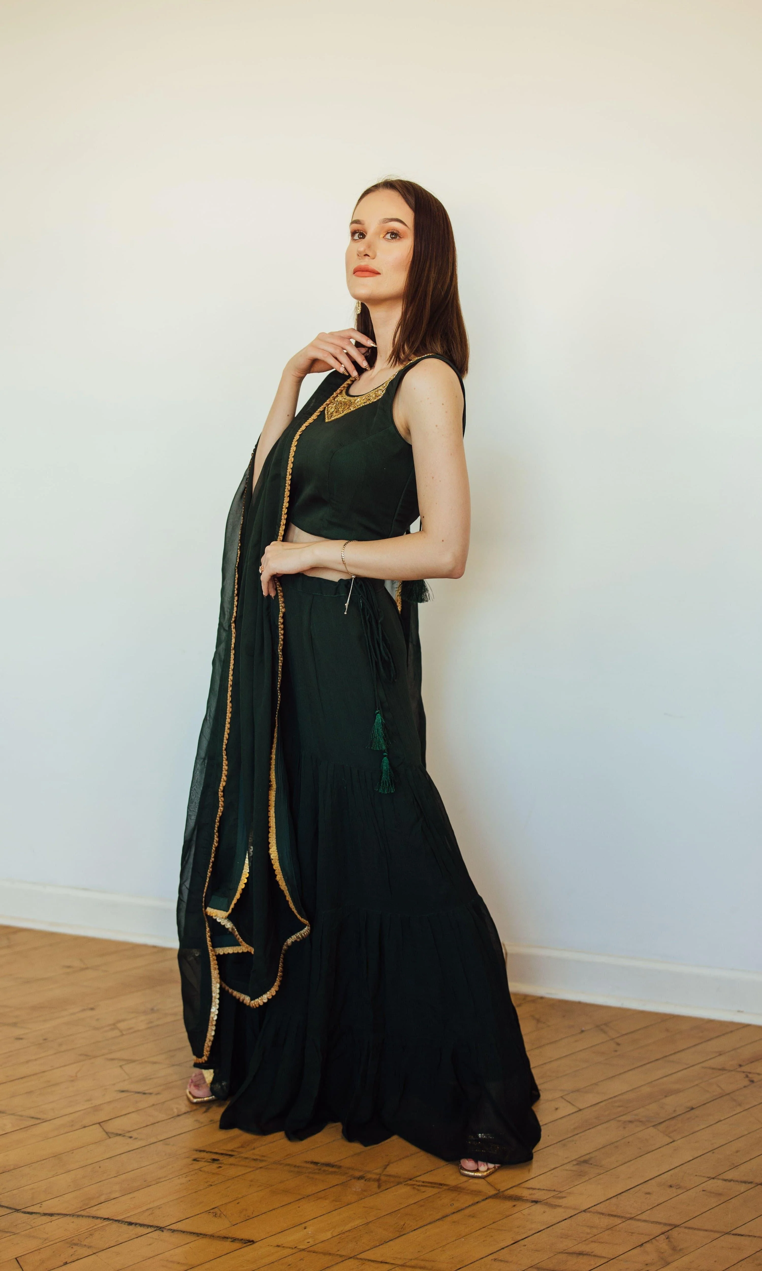 Green Sharara Set with Embroidered Jacket - Image 5