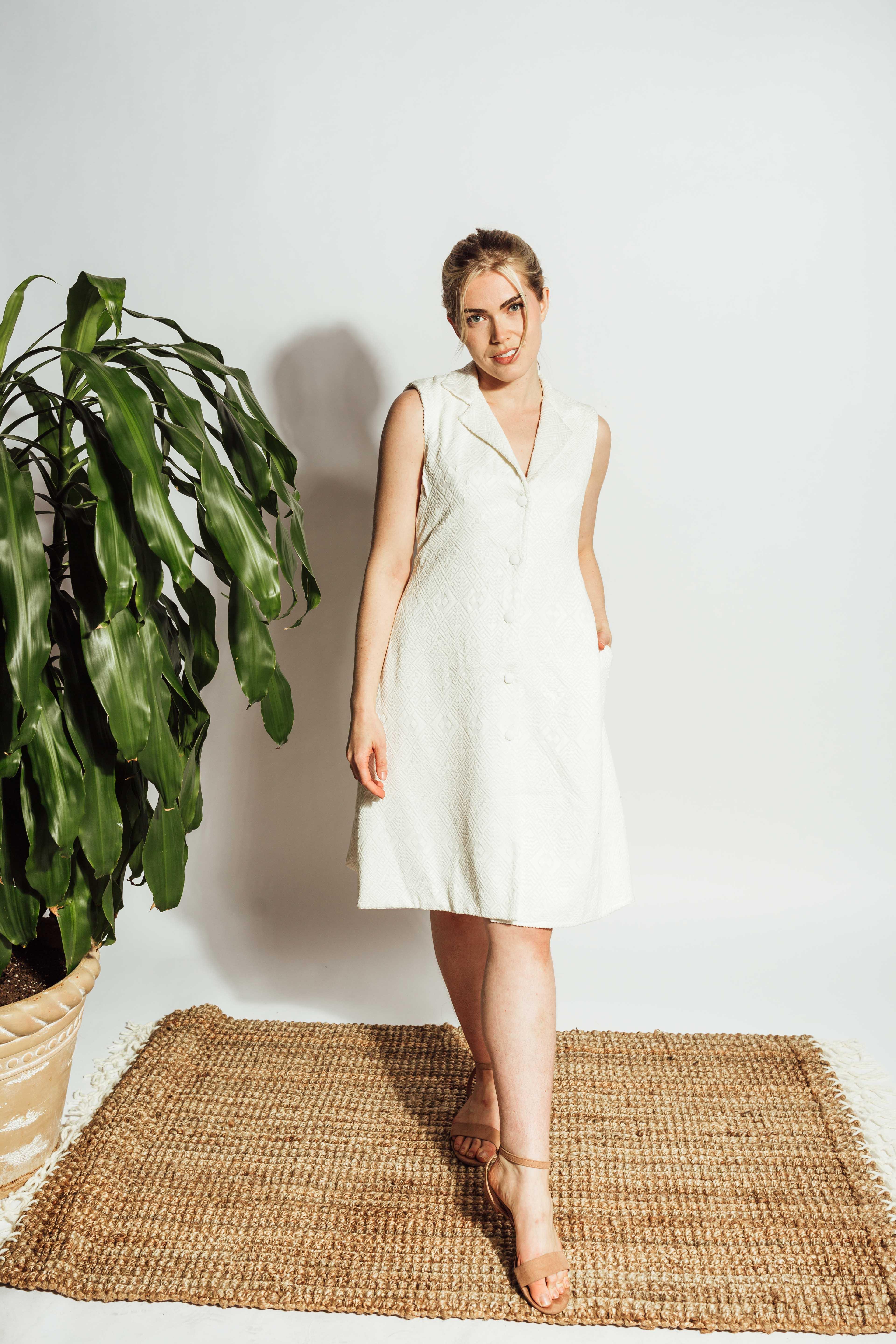 White Blazer Dress with Self-Thread Embroidery - Image 3