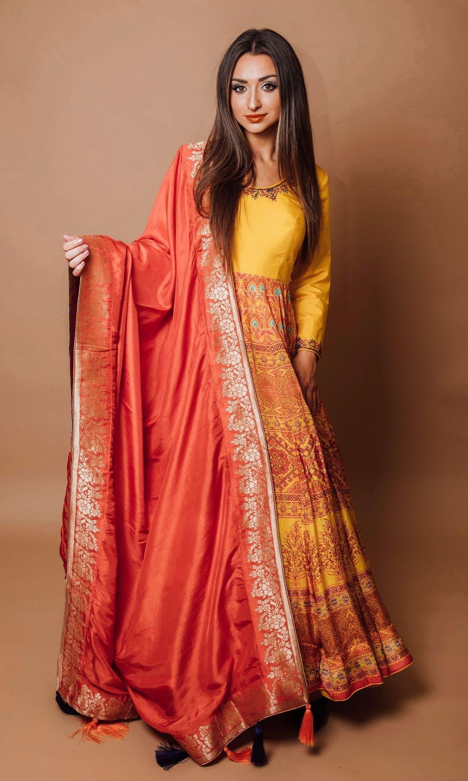 Yellow Silk A-Line Gown - Image 4