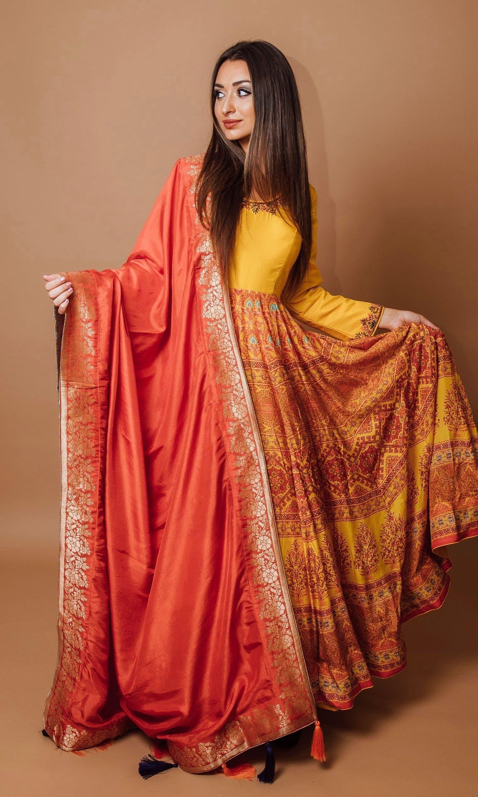 Yellow Silk A-Line Gown - Image 5