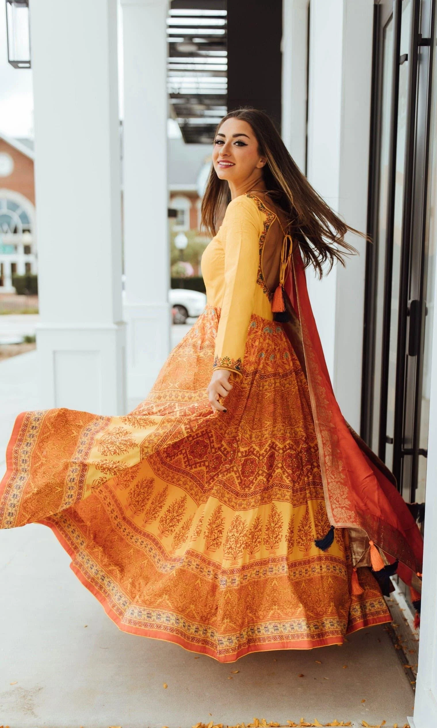 Yellow Silk A-Line Gown - Image 6