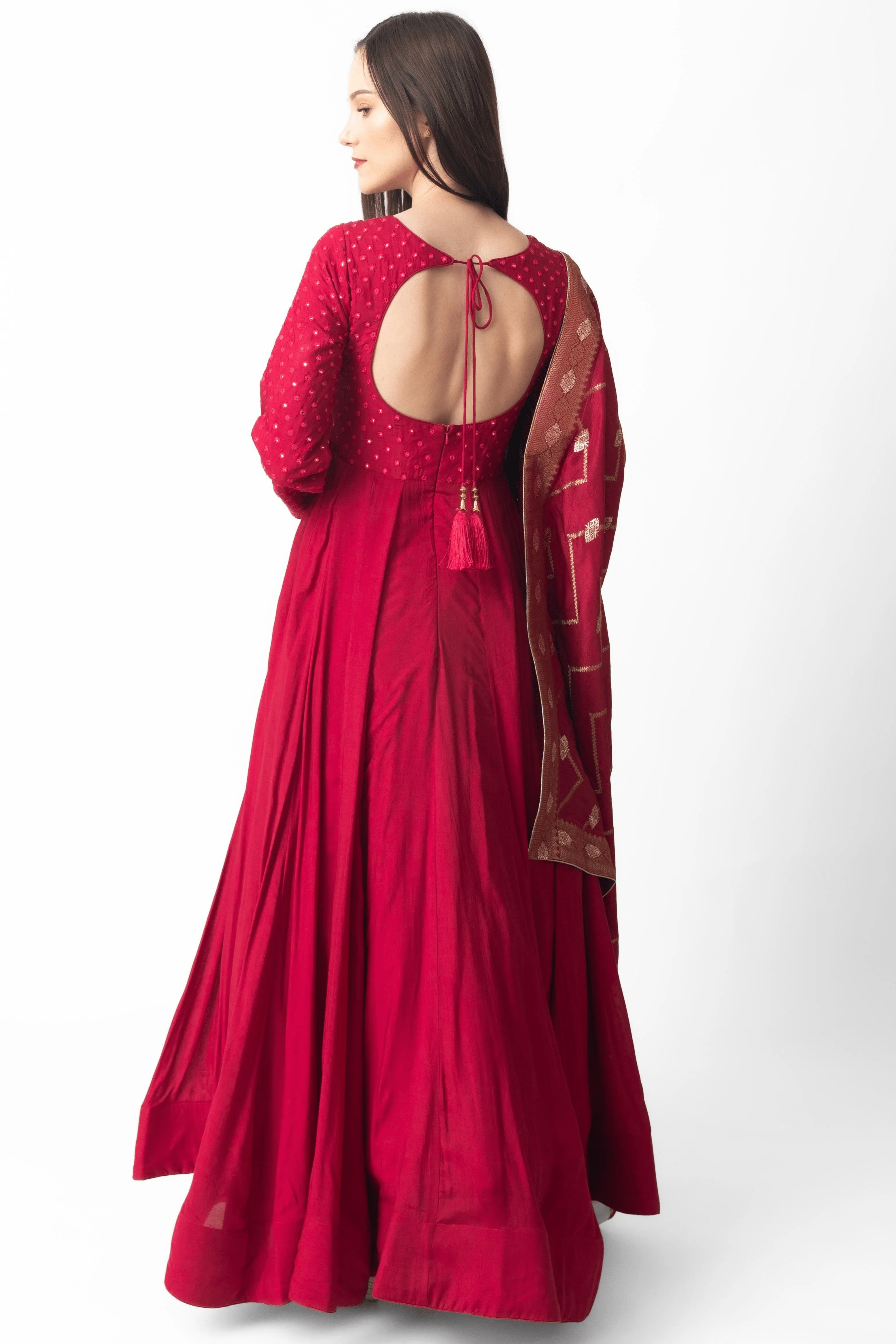 Red Gown with Embroidery - Image 2