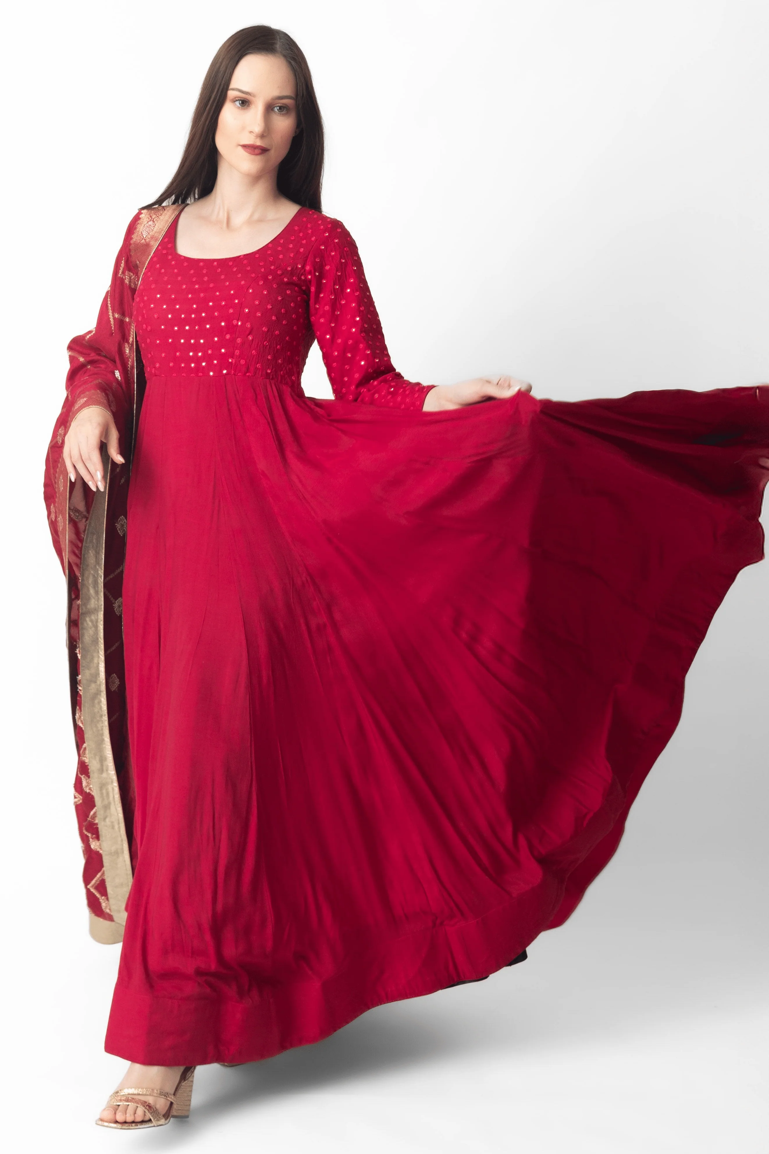Red Gown with Embroidery - Image 3