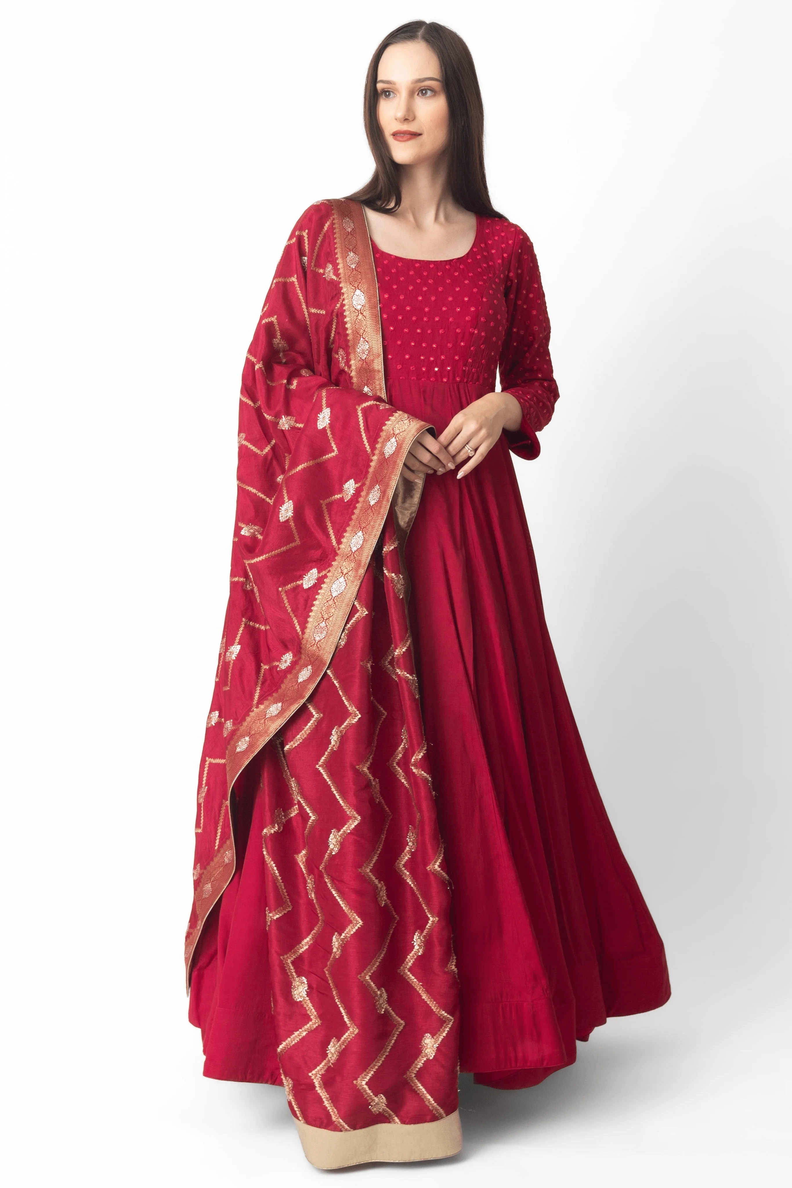 Red Gown with Embroidery - Image 4