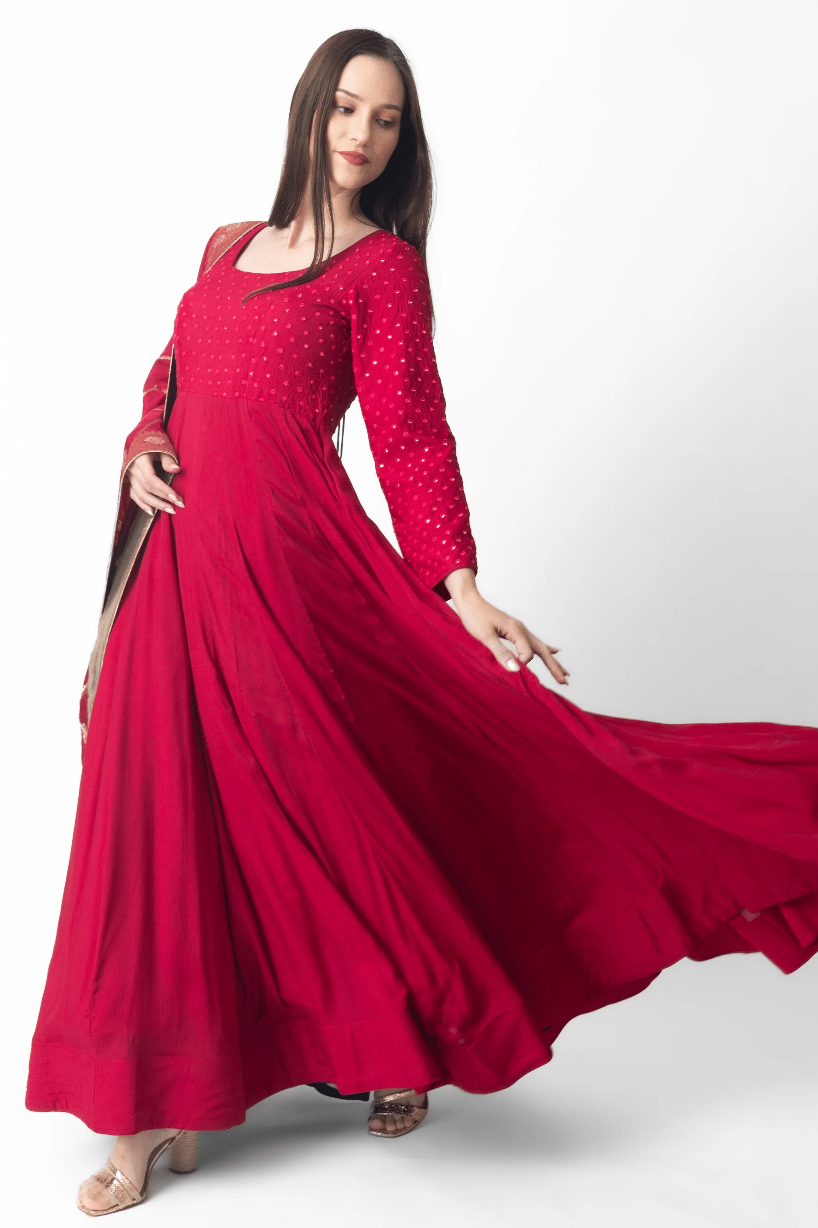 Red Gown with Embroidery - Image 5