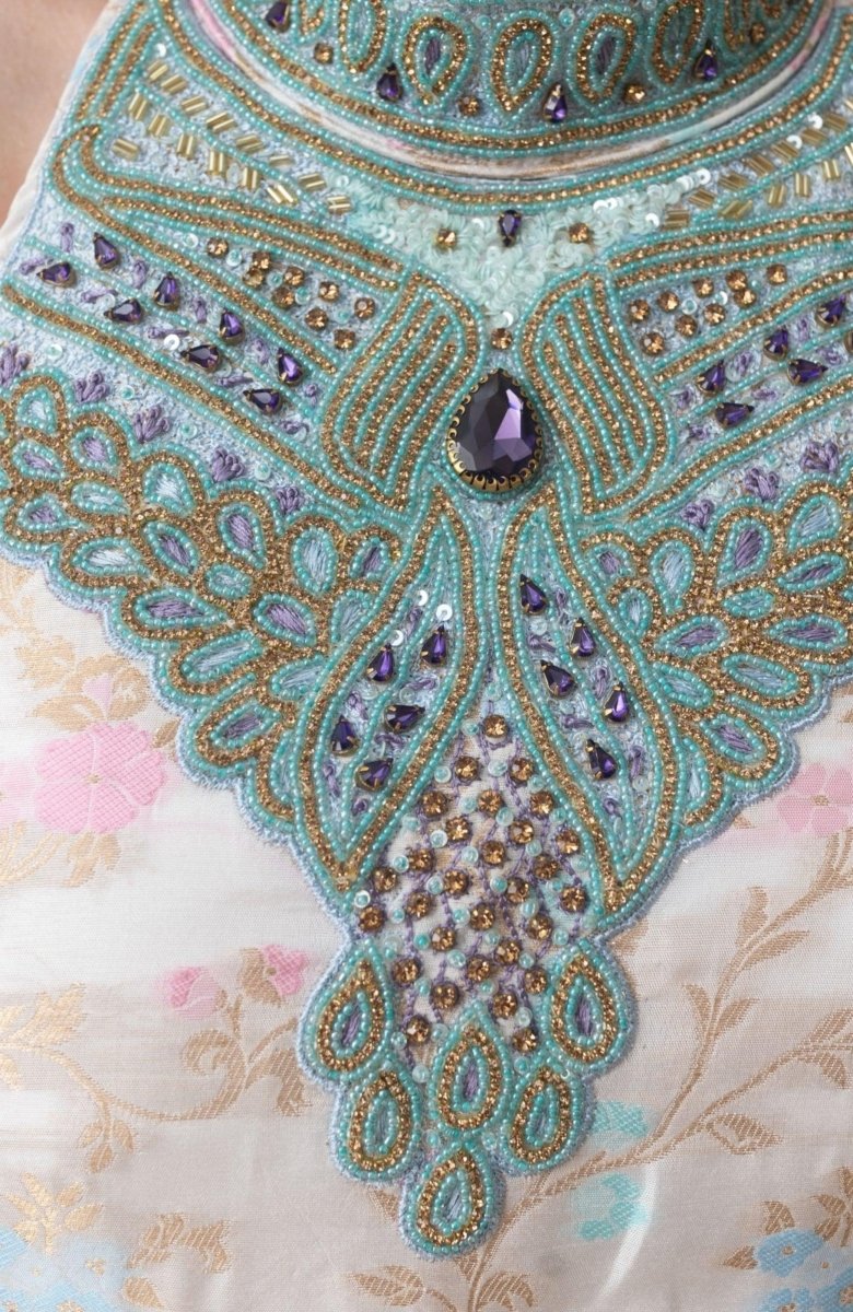 Shaded Banarasi Jacquard Dress with Hand Embroidered Torso - Image 3