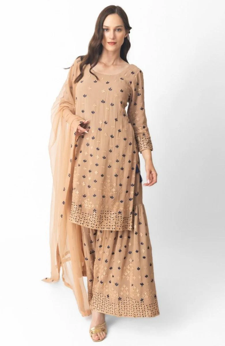 Jemma Flared Palazzo Pantsuit with Dupatta - Image 4