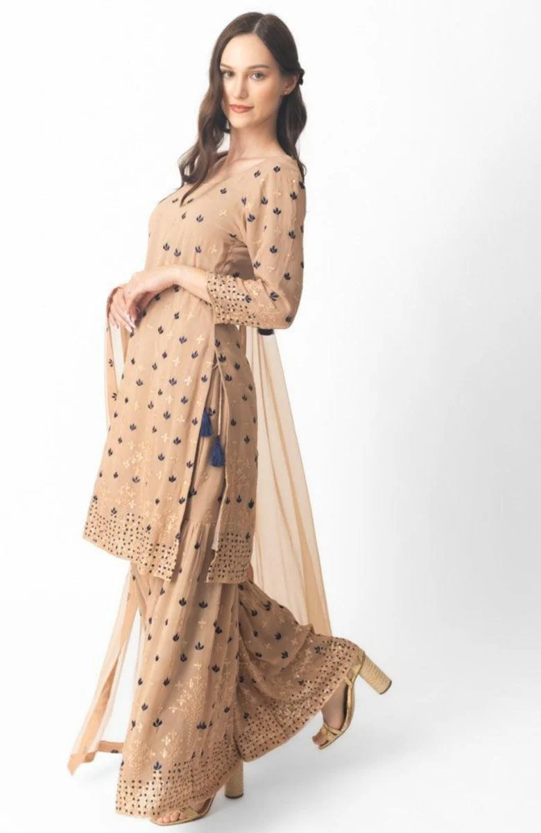 Jemma Flared Palazzo Pantsuit with Dupatta - Image 5