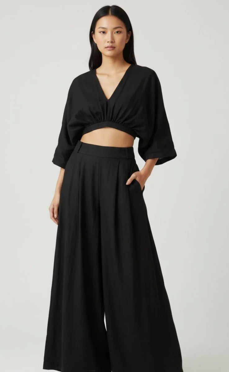 Anja Black Flowy Palazzo Pantsuit Set