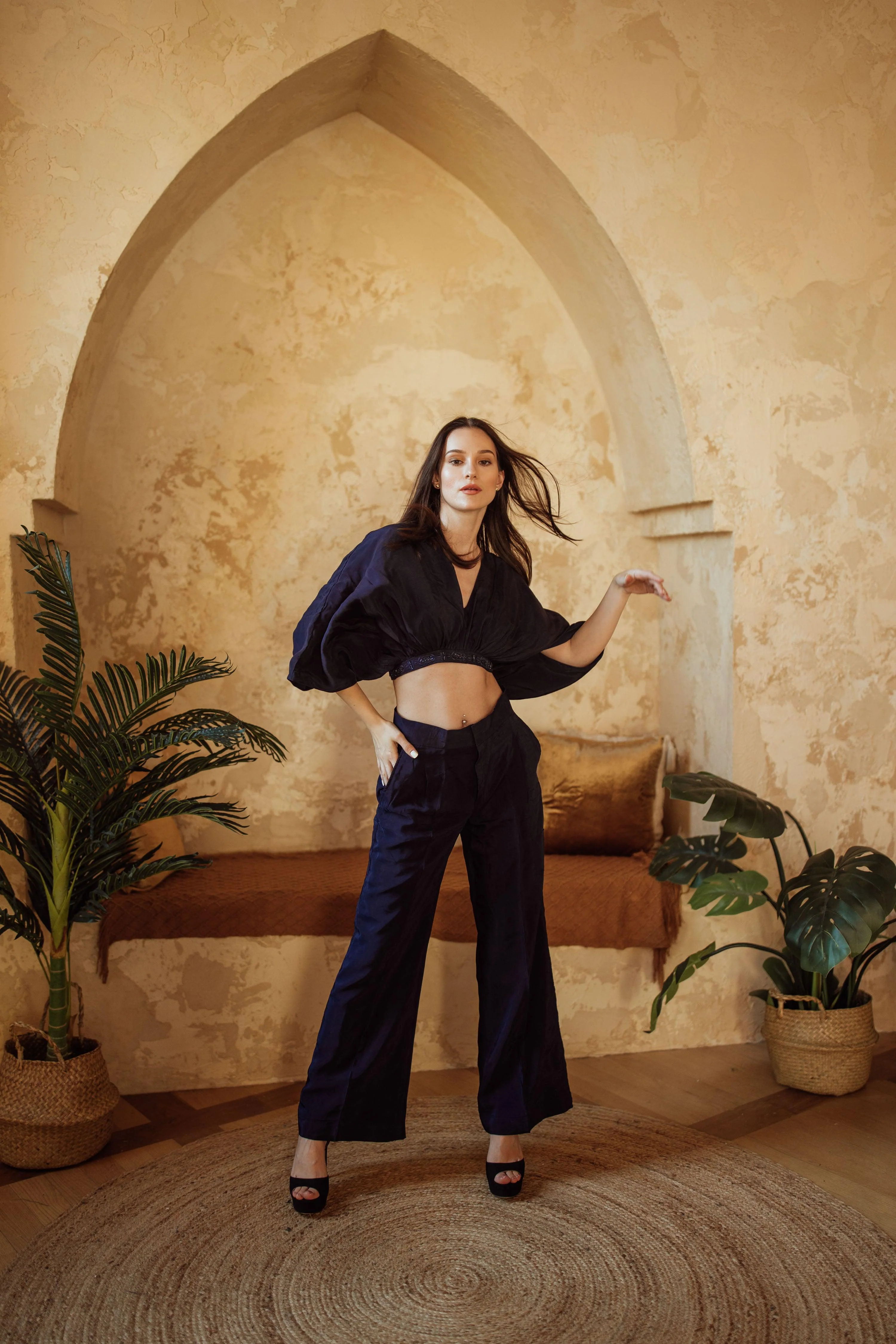 Mikaela Navy Flowy Pantsuit - Image 5