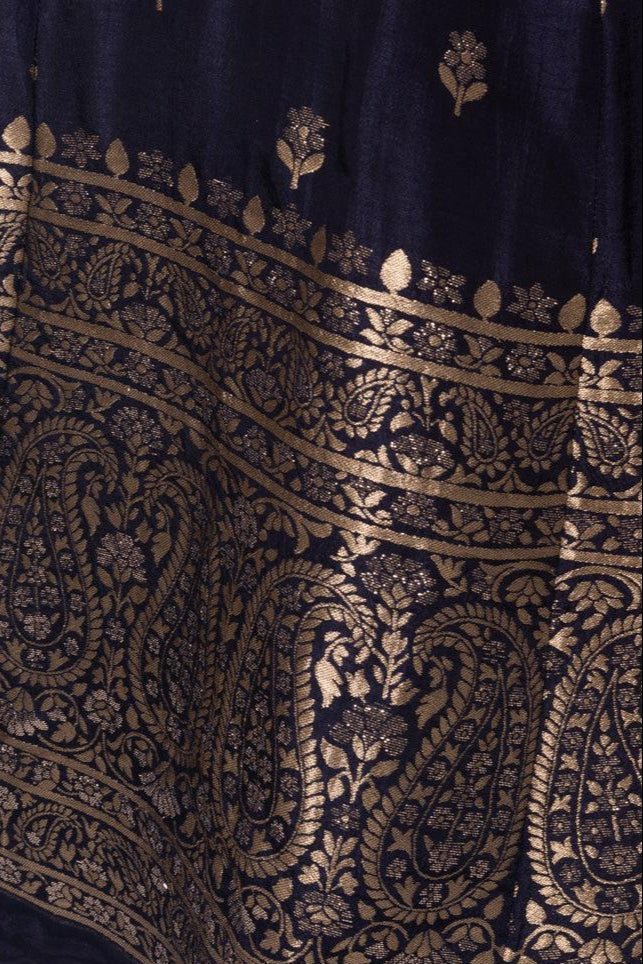 Blue and Gold Gown with Banarasi Border - Image 3