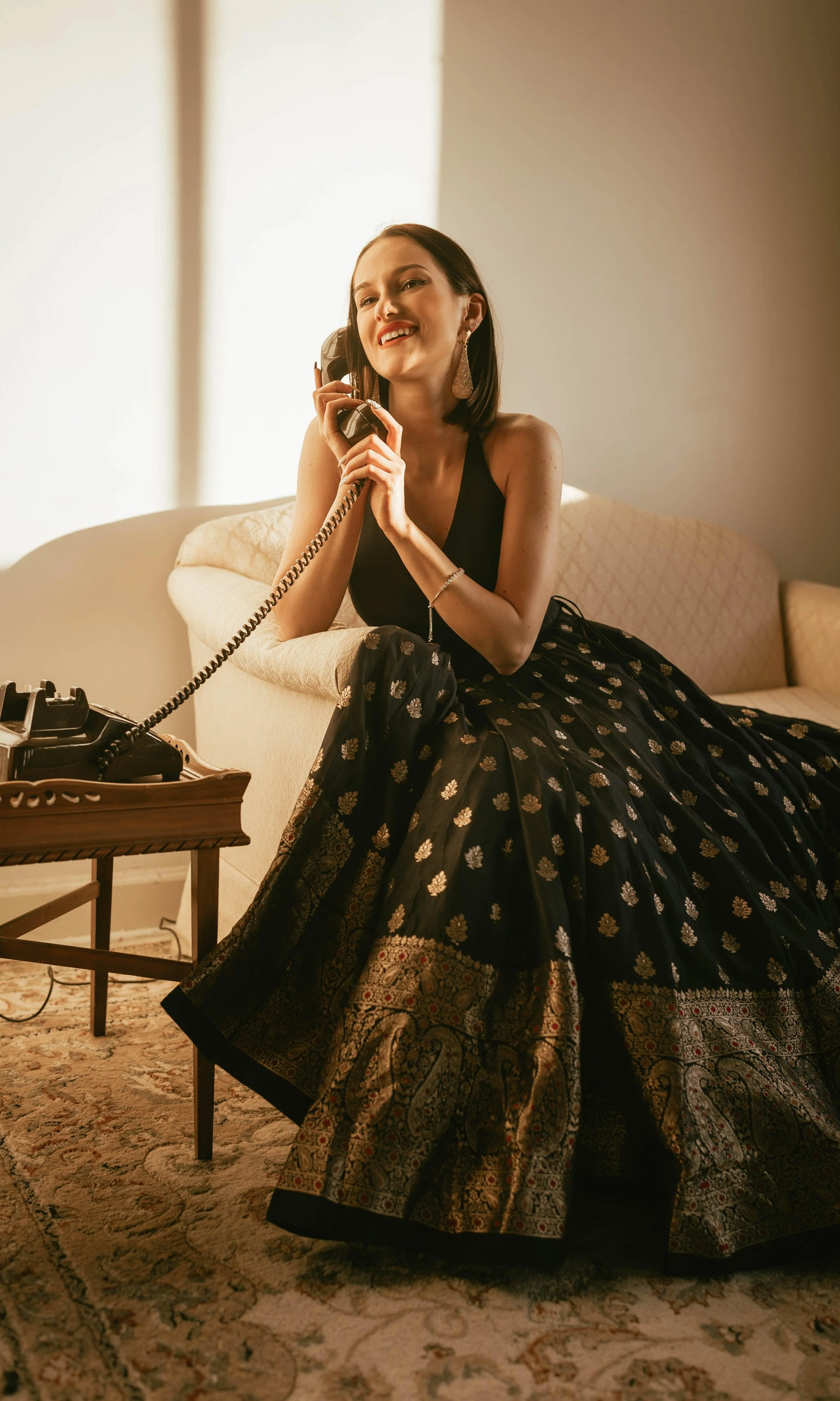 Blue and Gold Gown with Banarasi Border - Image 5