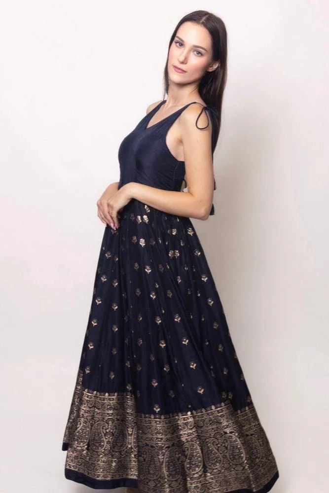 Blue and Gold Gown with Banarasi Border - Image 7