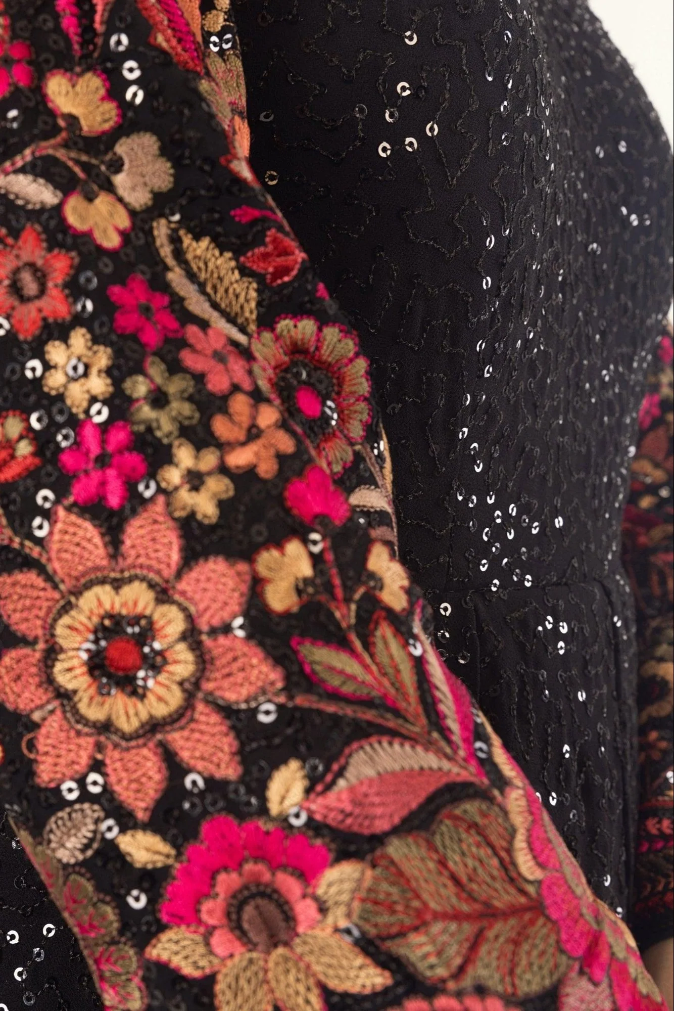 Black Floral Sequins Embroidered Gown - Image 3