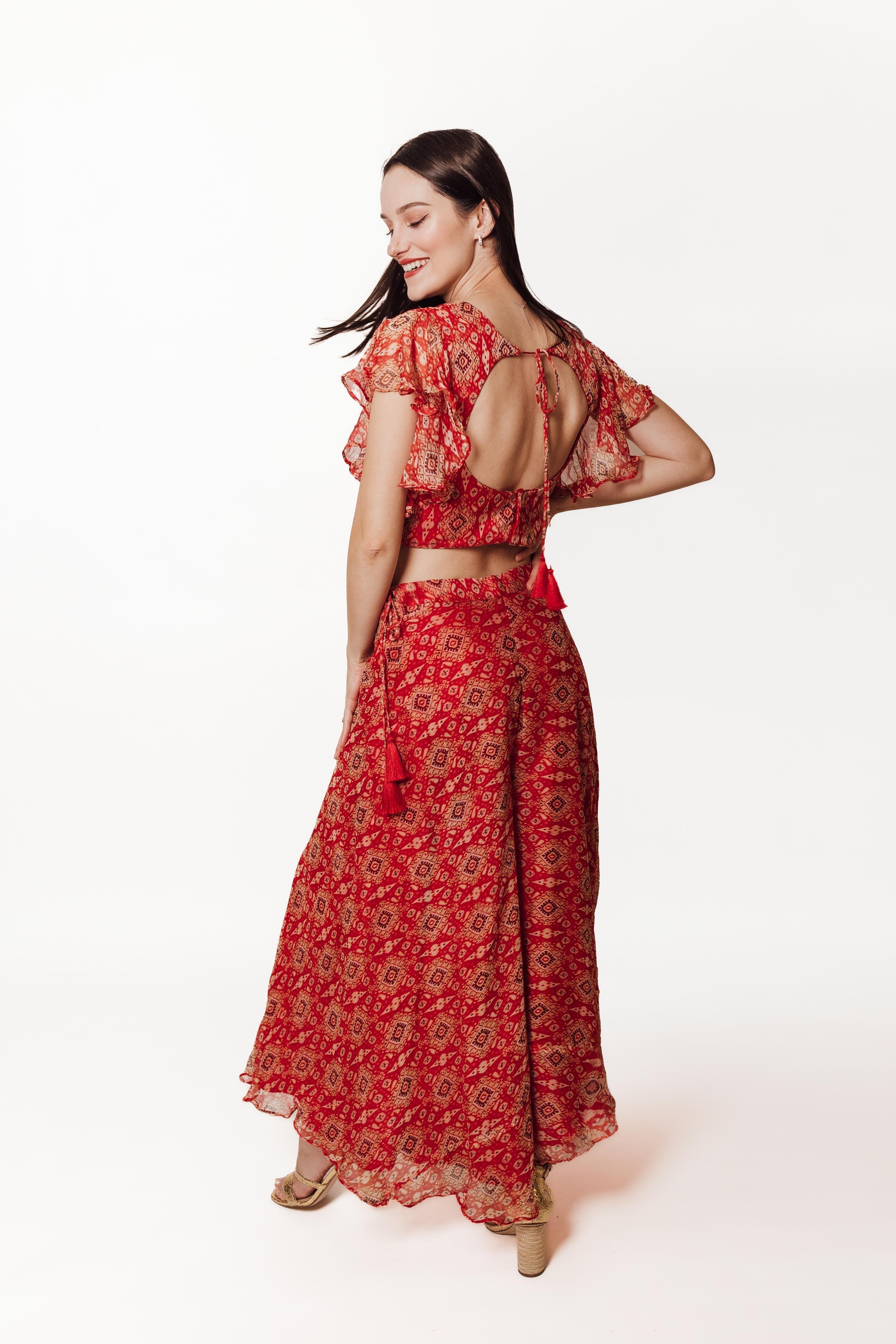 Amara Orange Co-Ord Set with Palazzo Pant - Image 4