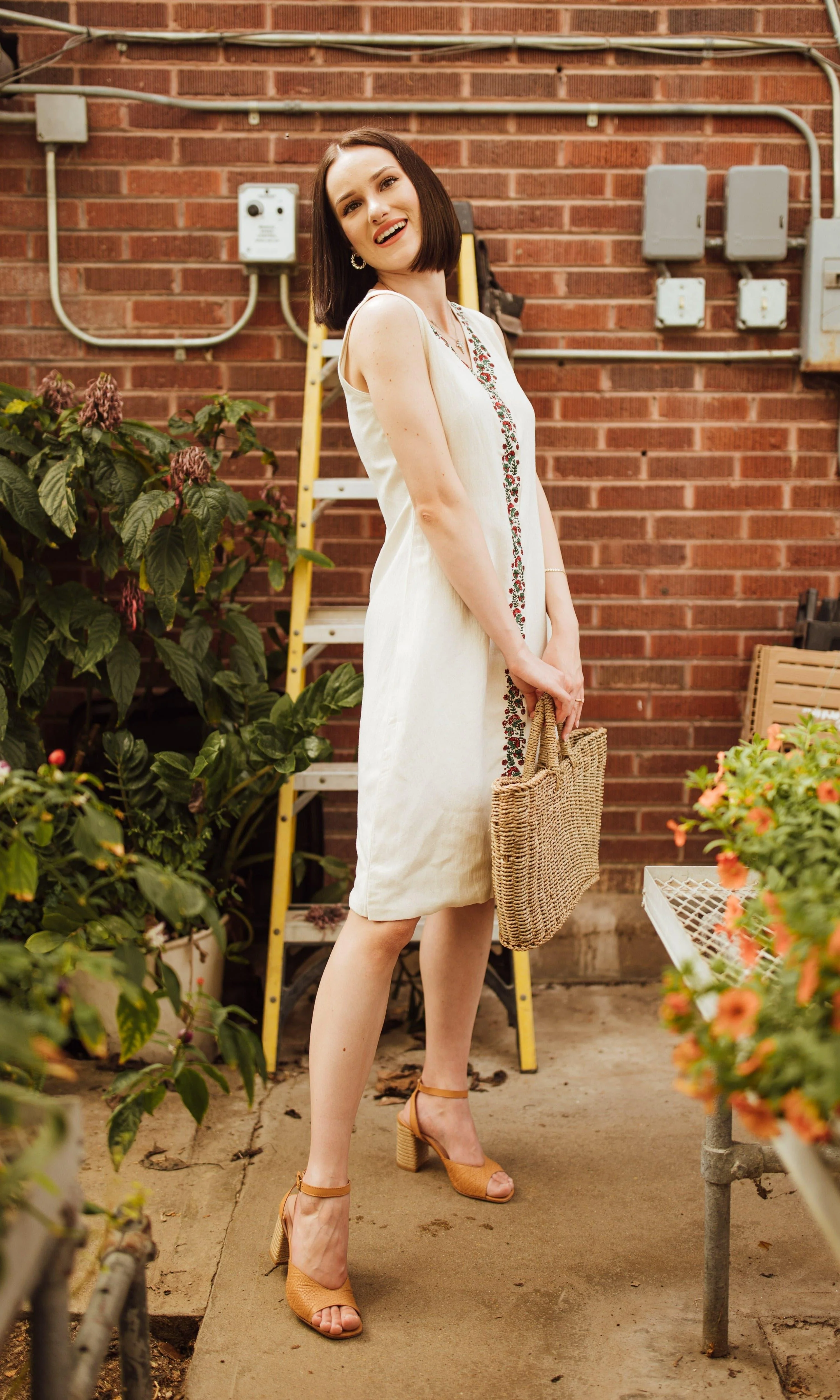 Cotton Midi Dress with Block Print - Image 3