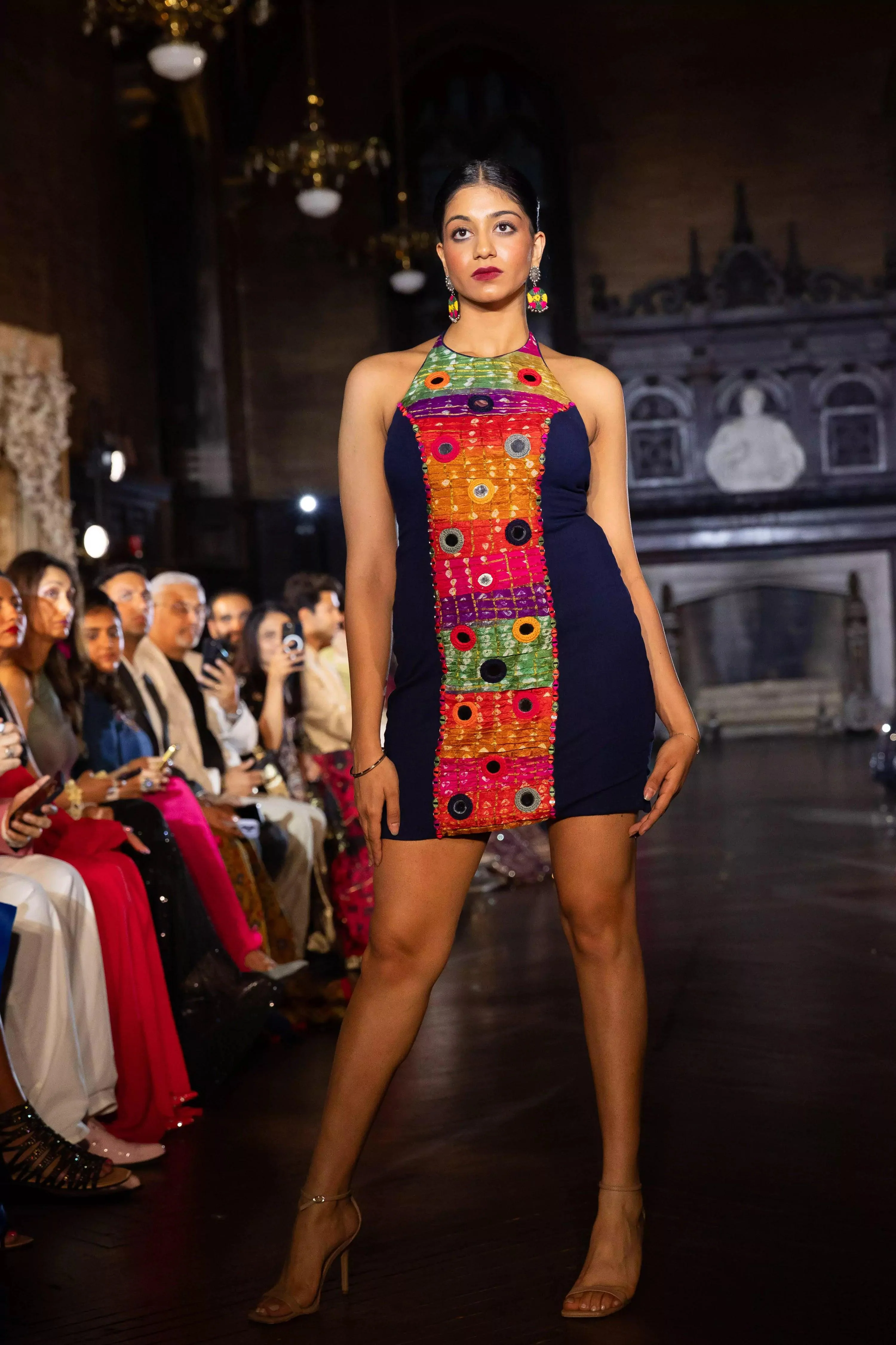 Multicolor Short Dress with Halter Neck