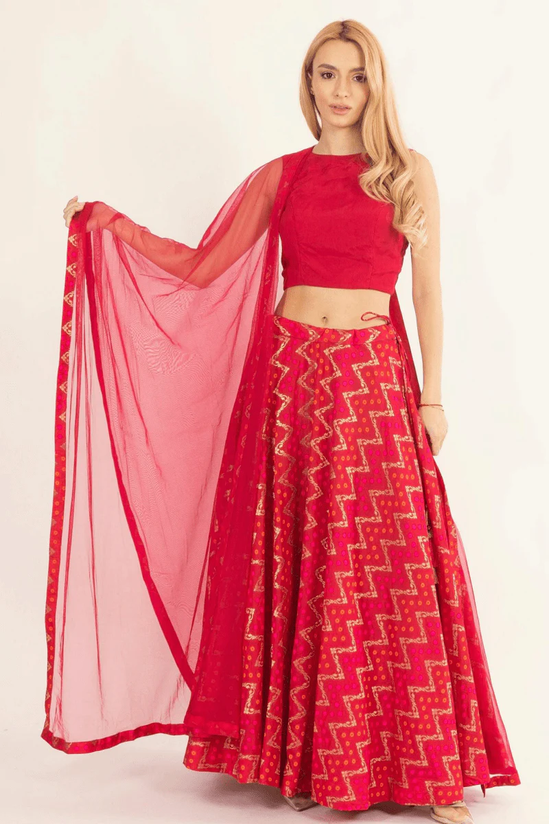 Red Chaniya Choli with Tie-Back Blouse