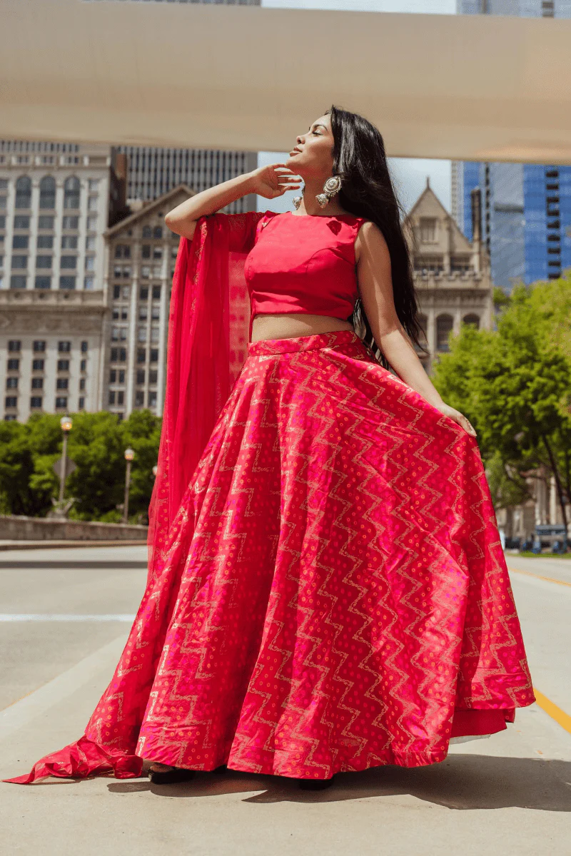 Red Chaniya Choli with Tie-Back Blouse - Image 3