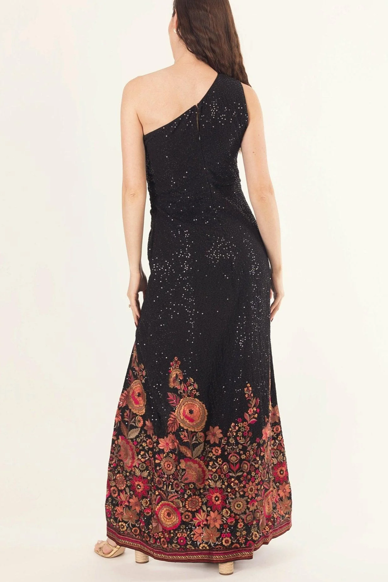 Black Slit Sequins One-Shoulder Long Dress - Image 2