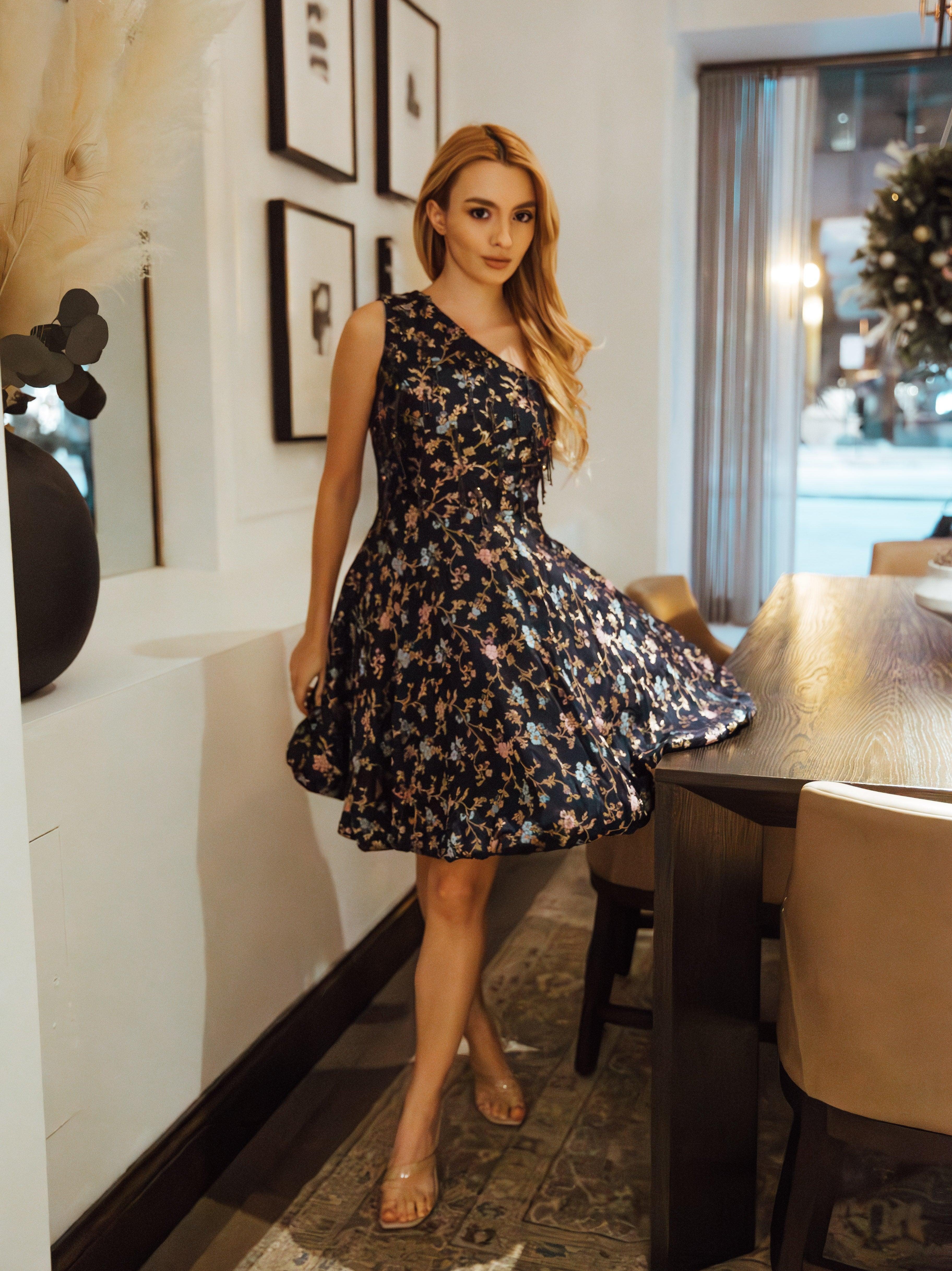 Blue One Shoulder Short Dress