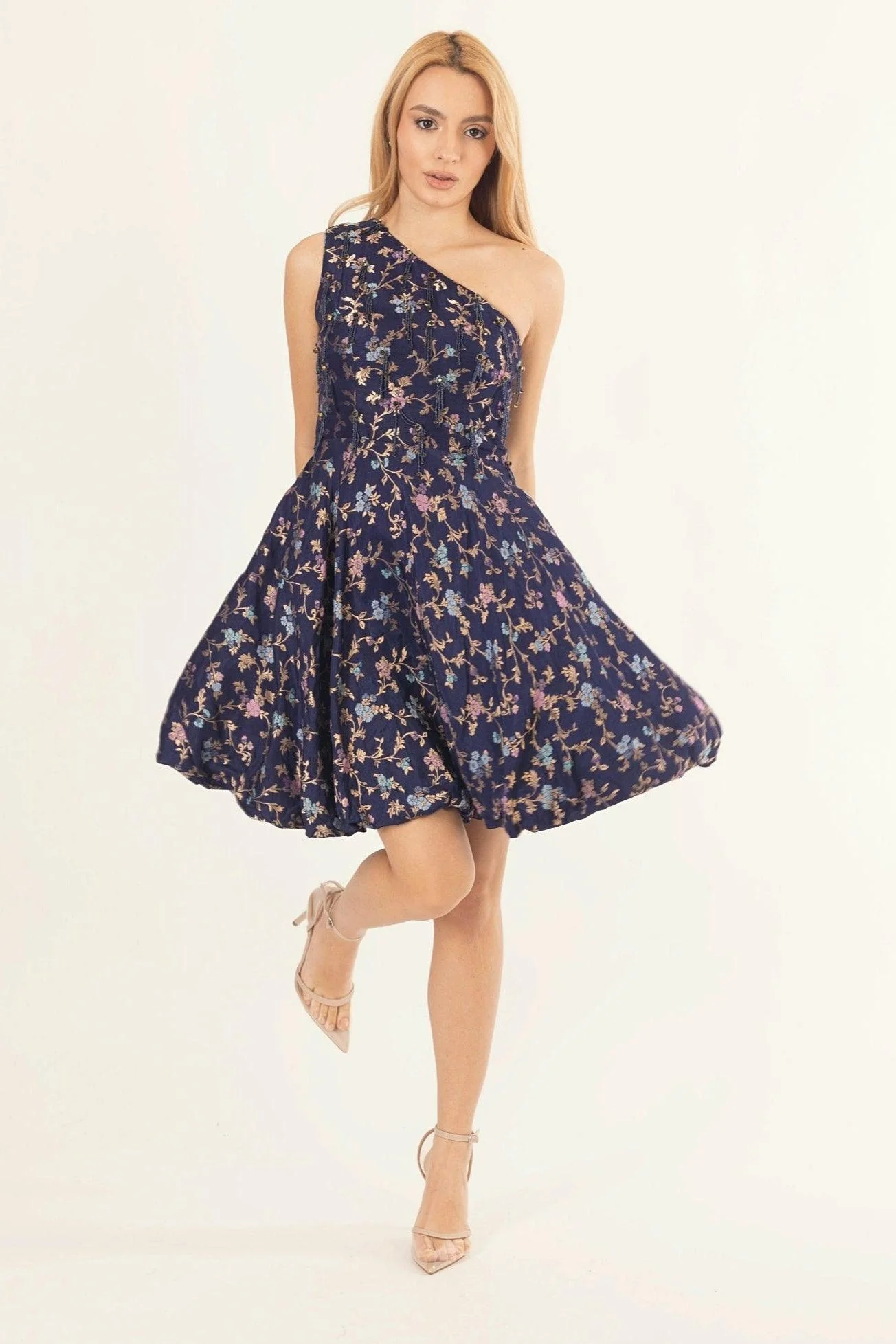 Blue One Shoulder Short Dress - Image 6