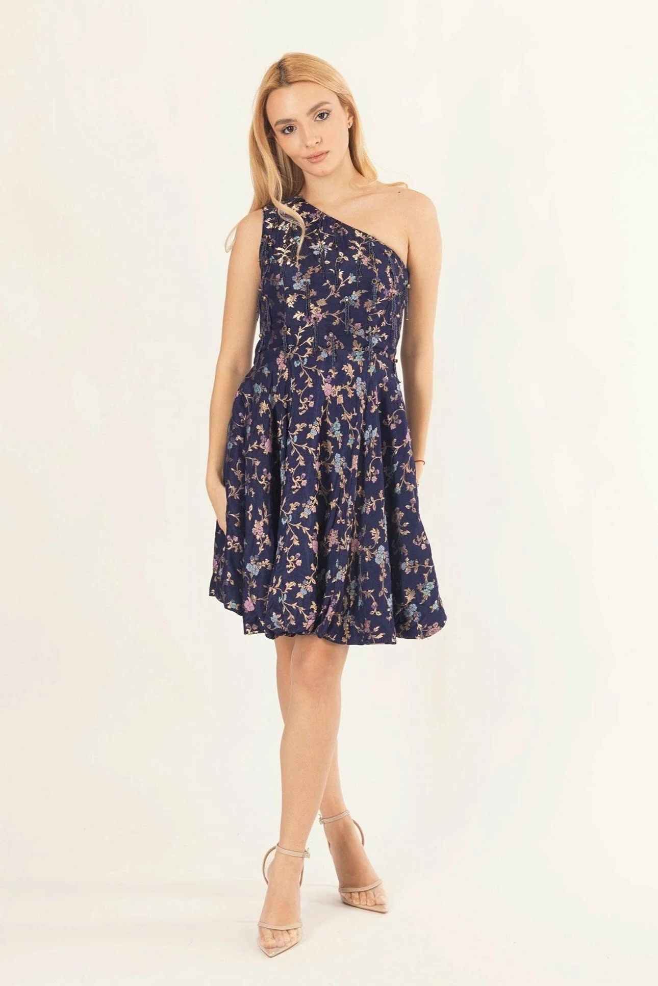 Blue One Shoulder Short Dress - Image 8