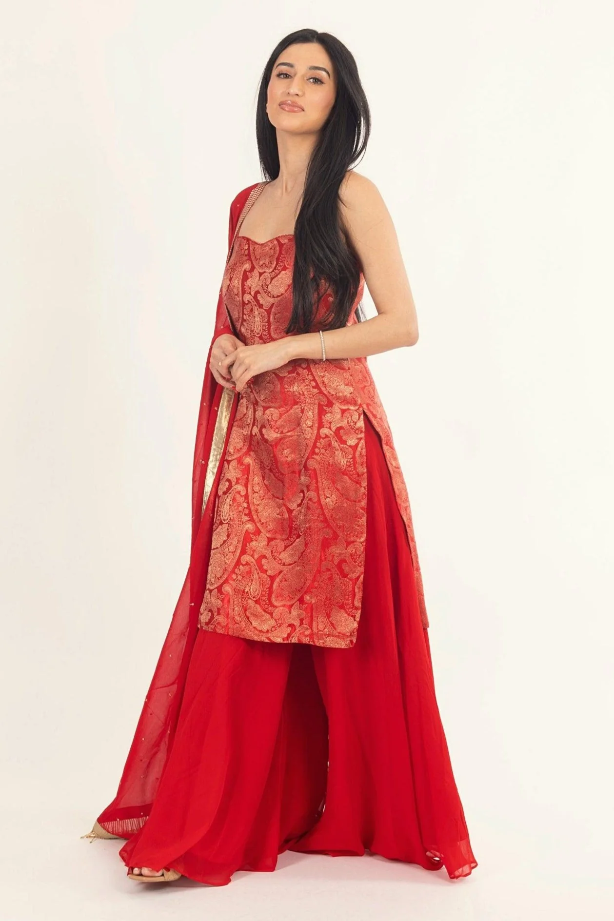 Banarasi Silk Red Salwar Kameez - Image 4
