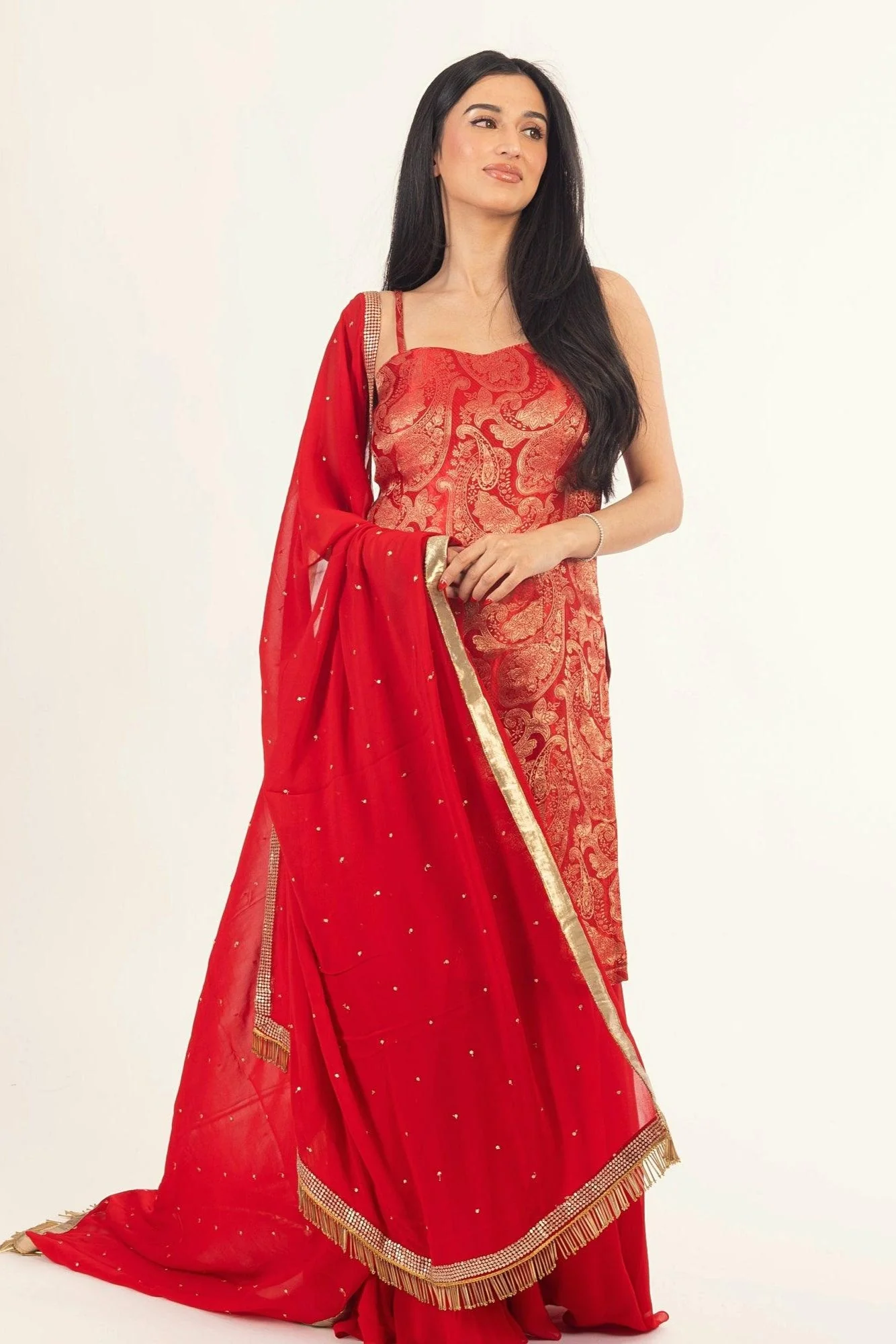 Banarasi Silk Red Salwar Kameez - Image 5