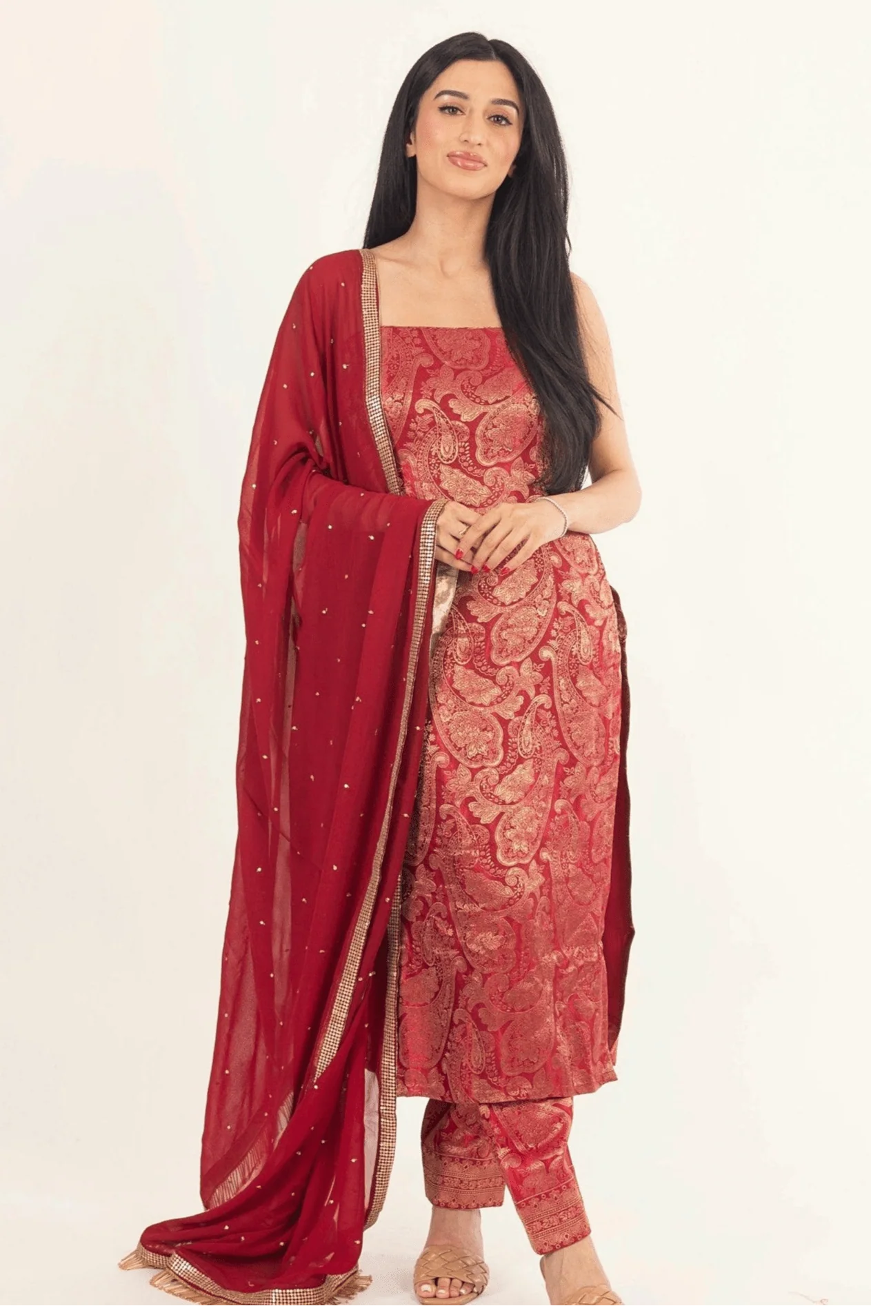 Coraline Banarasi Silk Red Salwar Kameez Set - Image 4