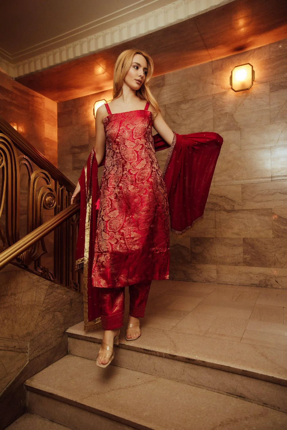 Coraline Banarasi Silk Red Salwar Kameez Set - Image 5