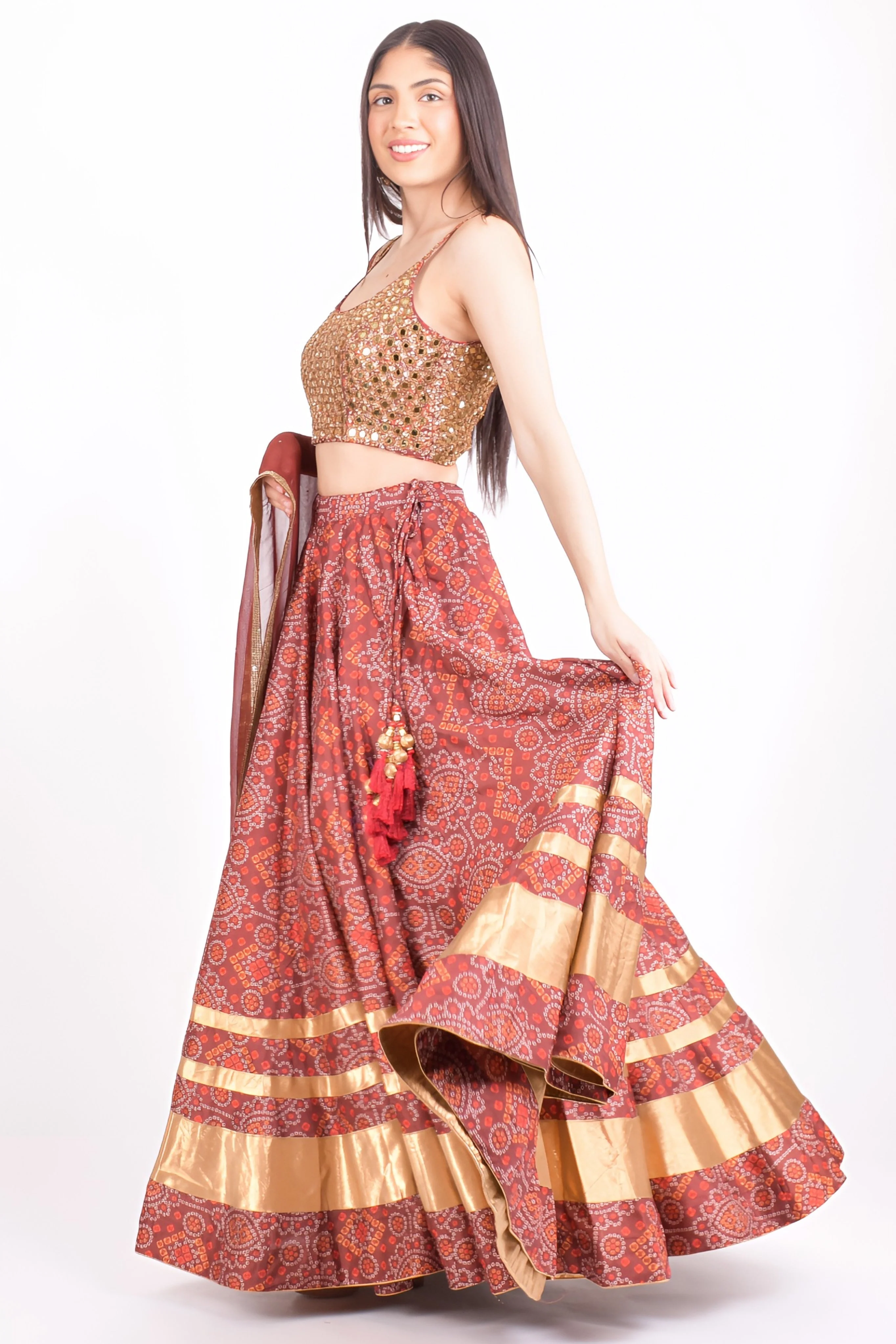 Bandhani print Chaniya Choli with Hand Embroidered Blouse and Matching Dupatta - Image 5