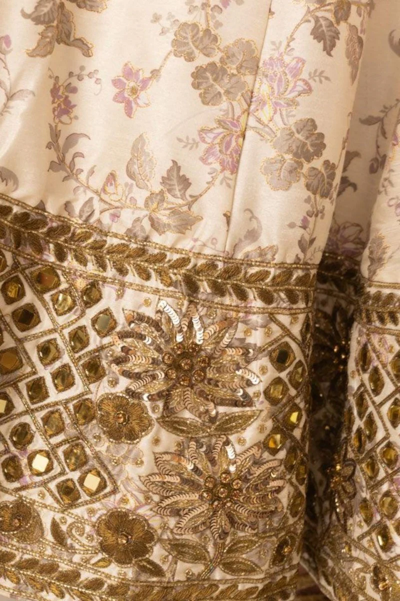 Beige Floral Lehenga Choli with Mirror Work - Ready-to-Ship Designer Wedding Wear USA - Image 7