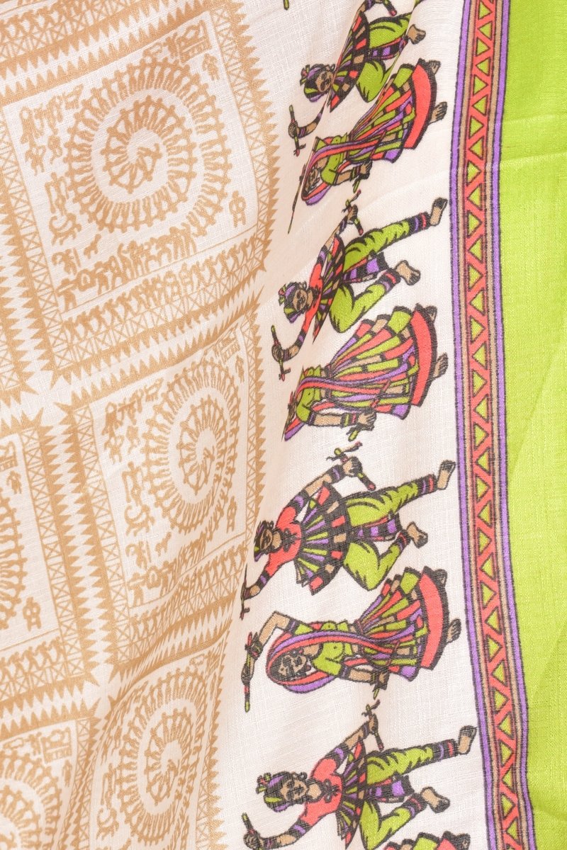 Beige Printed Cotton Silk Dupatta With Tassels - Image 2