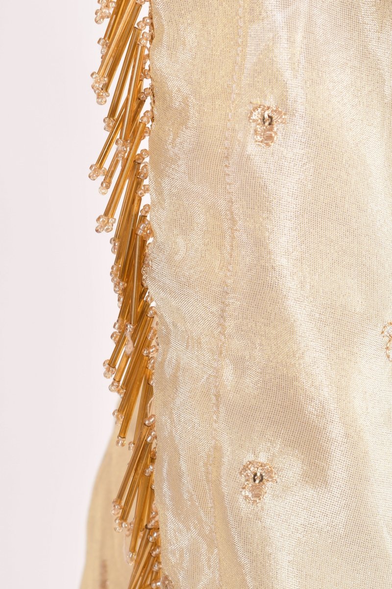 Beige Silk Pre-Pleated Embroidered Saree - Image 7