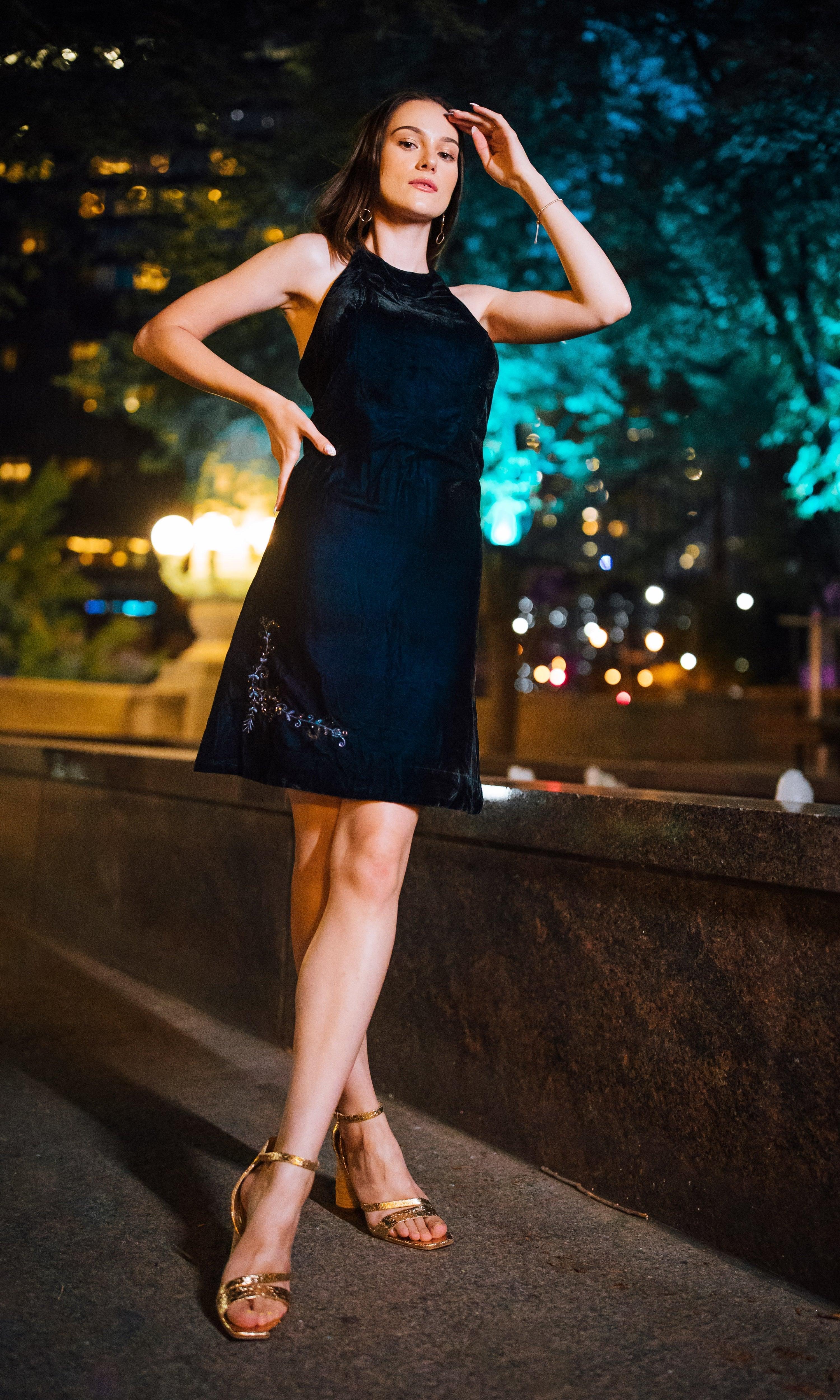Halter Velvet Mini Dress - Image 3