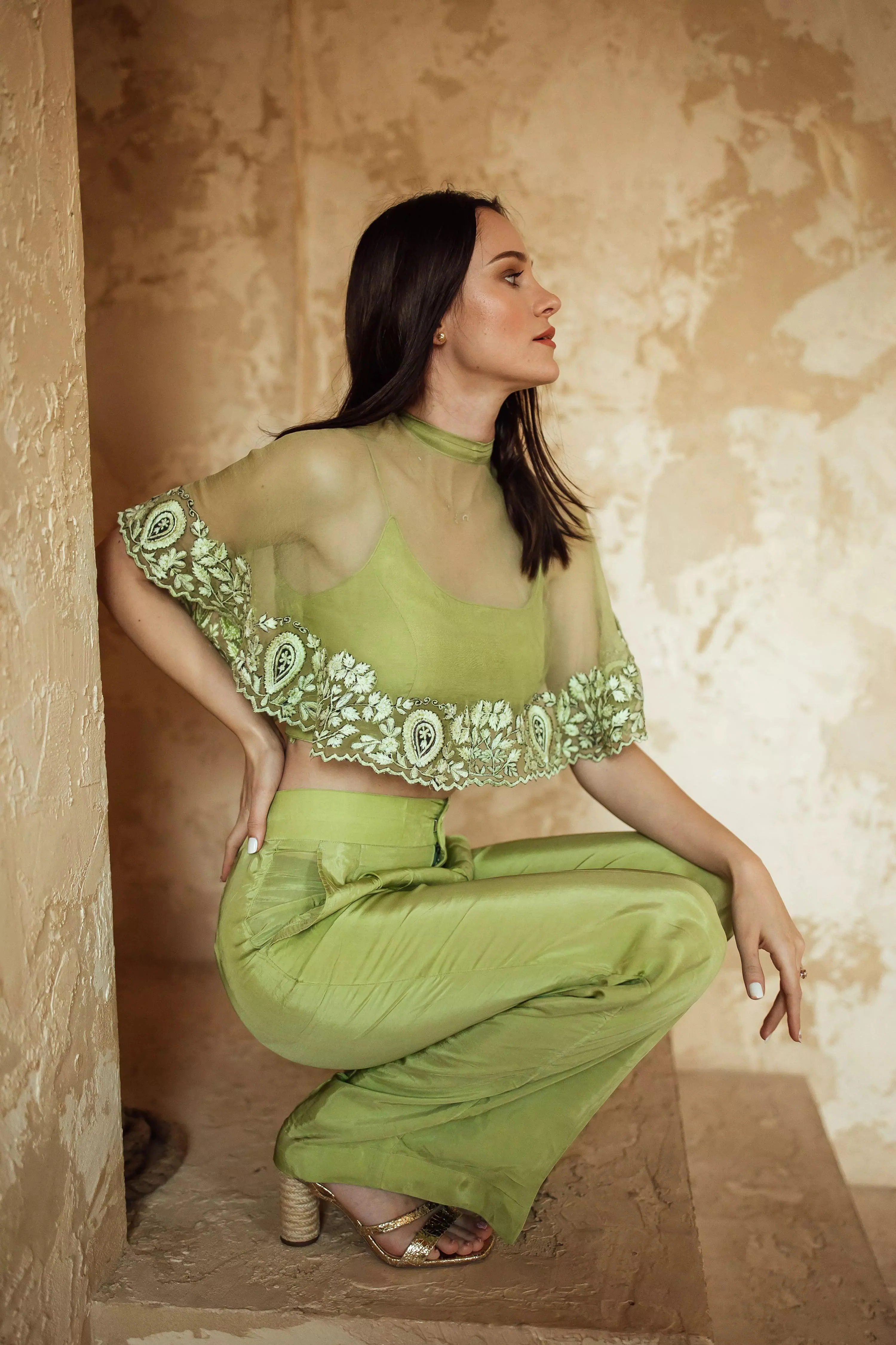 BLR1021 Mable Green Silk Chiffon Top