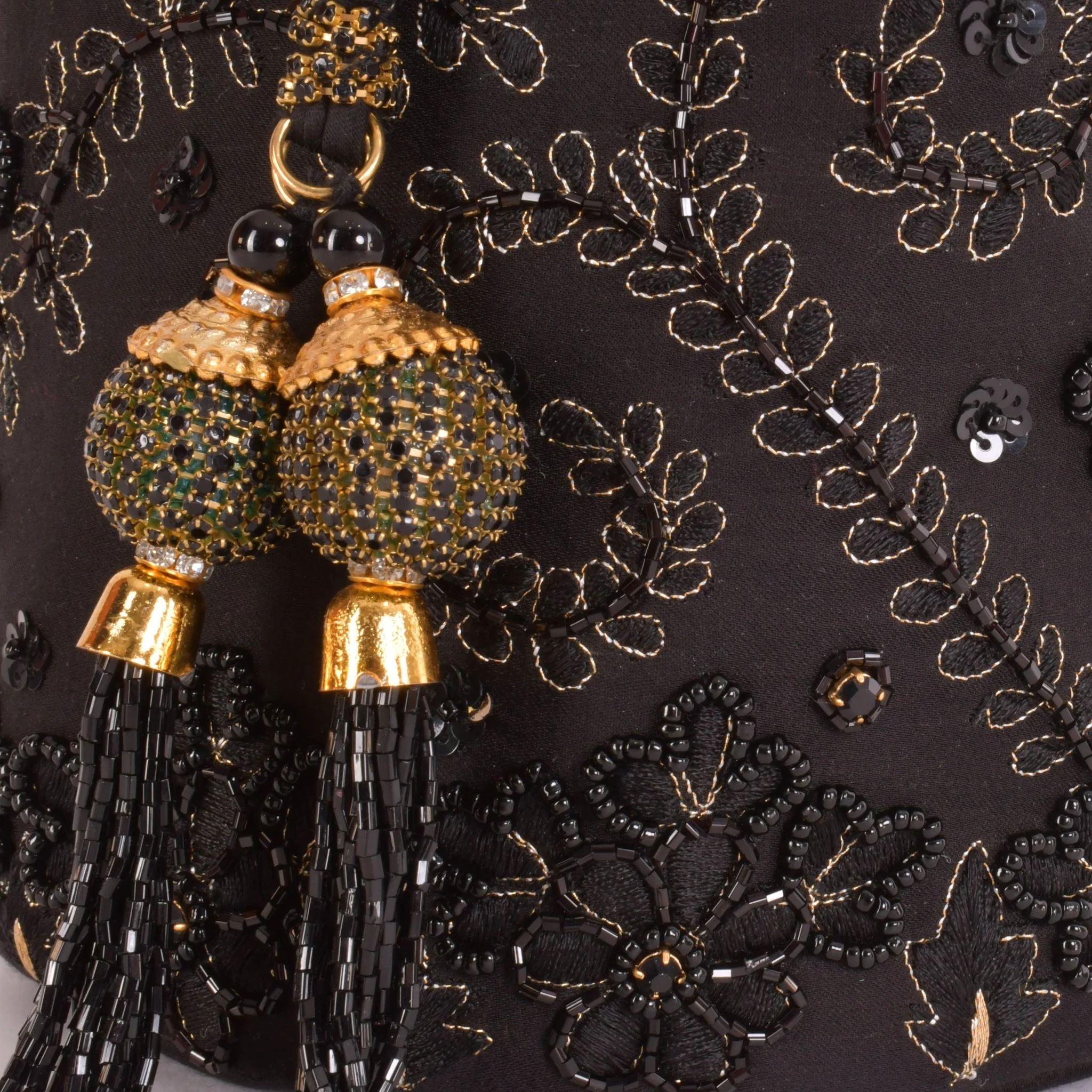 Aria Black & Gold Embroidered Bucket Bag - Image 4