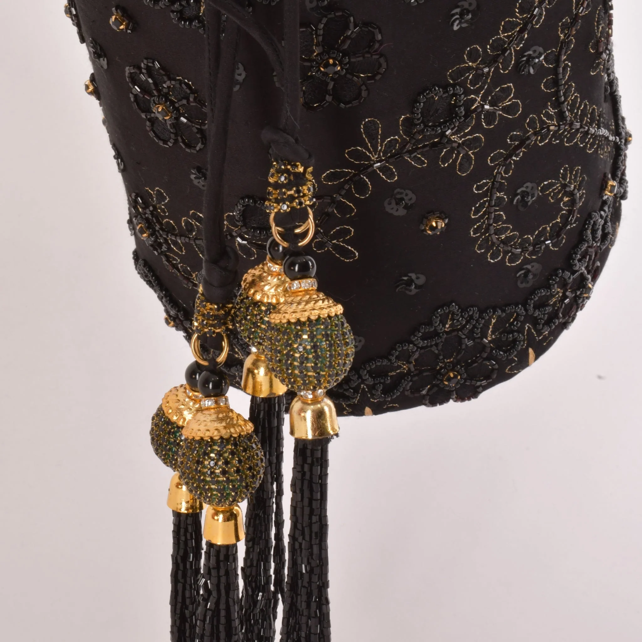 Aria Black & Gold Embroidered Bucket Bag - Image 5